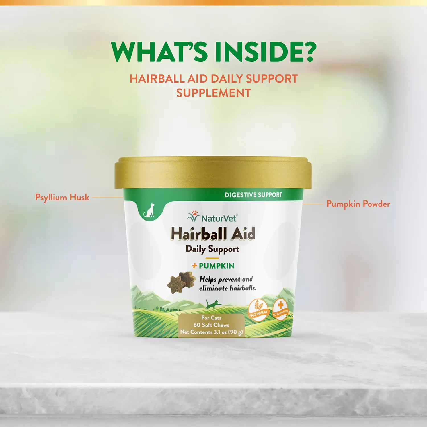 NaturVet Hairball Aid Plus Pumpkin Soft Chews for Cats 60 Count 3.1-oz - Image 5