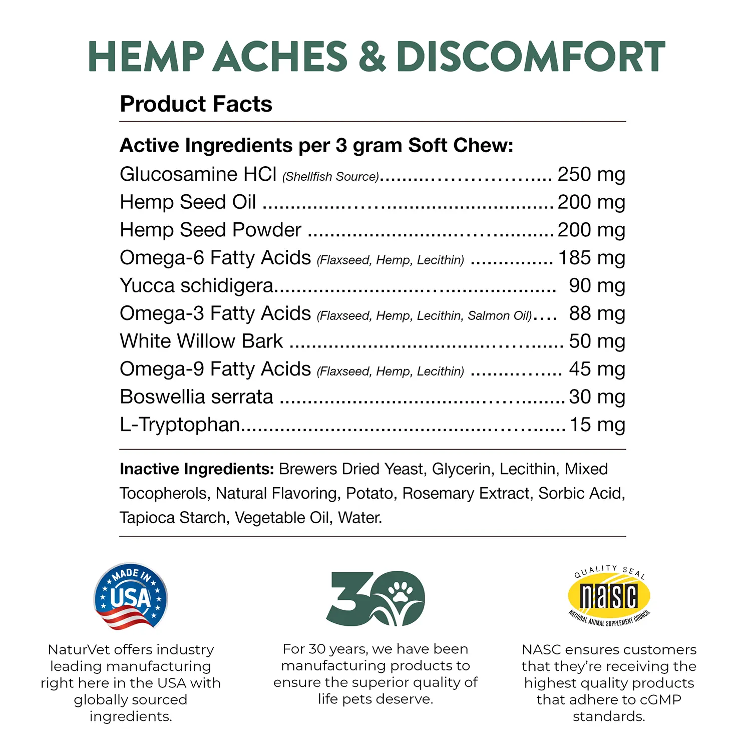 NaturVet Hemp Aches & Discomfort Plus Hemp Seed Soft Chews for Dogs 60 Count 6.3-oz - Image 6