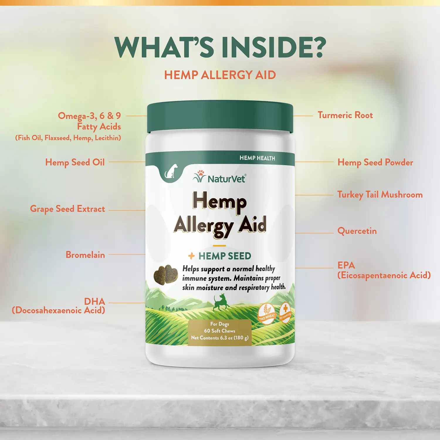 NaturVet Hemp Allergy Aid Soft Chew for Dogs 60 Count 6.3-oz - Image 7