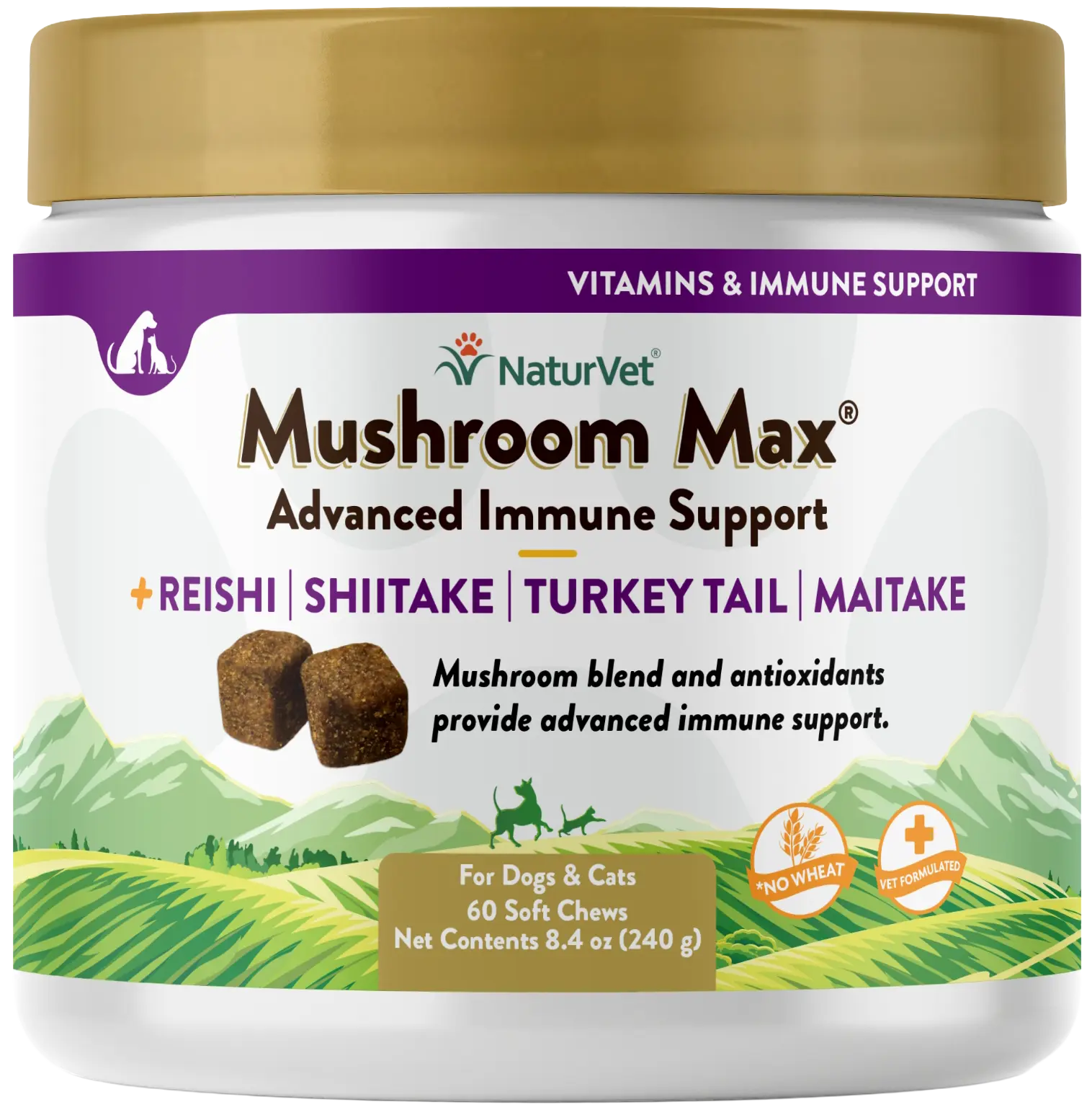 NaturVet Mushroom Max Advanced Immune Support Soft Chews for Dogs & Cats 60 Count 8.4-oz