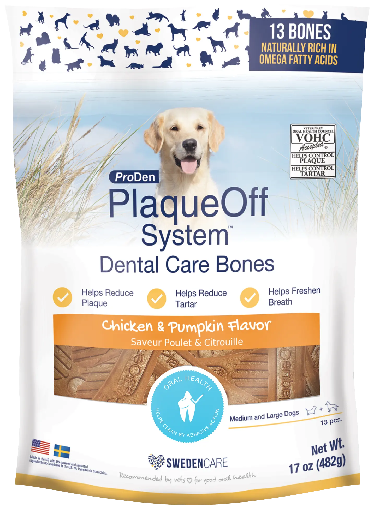 NaturVet Proden PlaqueOff System Dental Care Dog Bones Chicken & Pumpkin 13 Count 17-oz