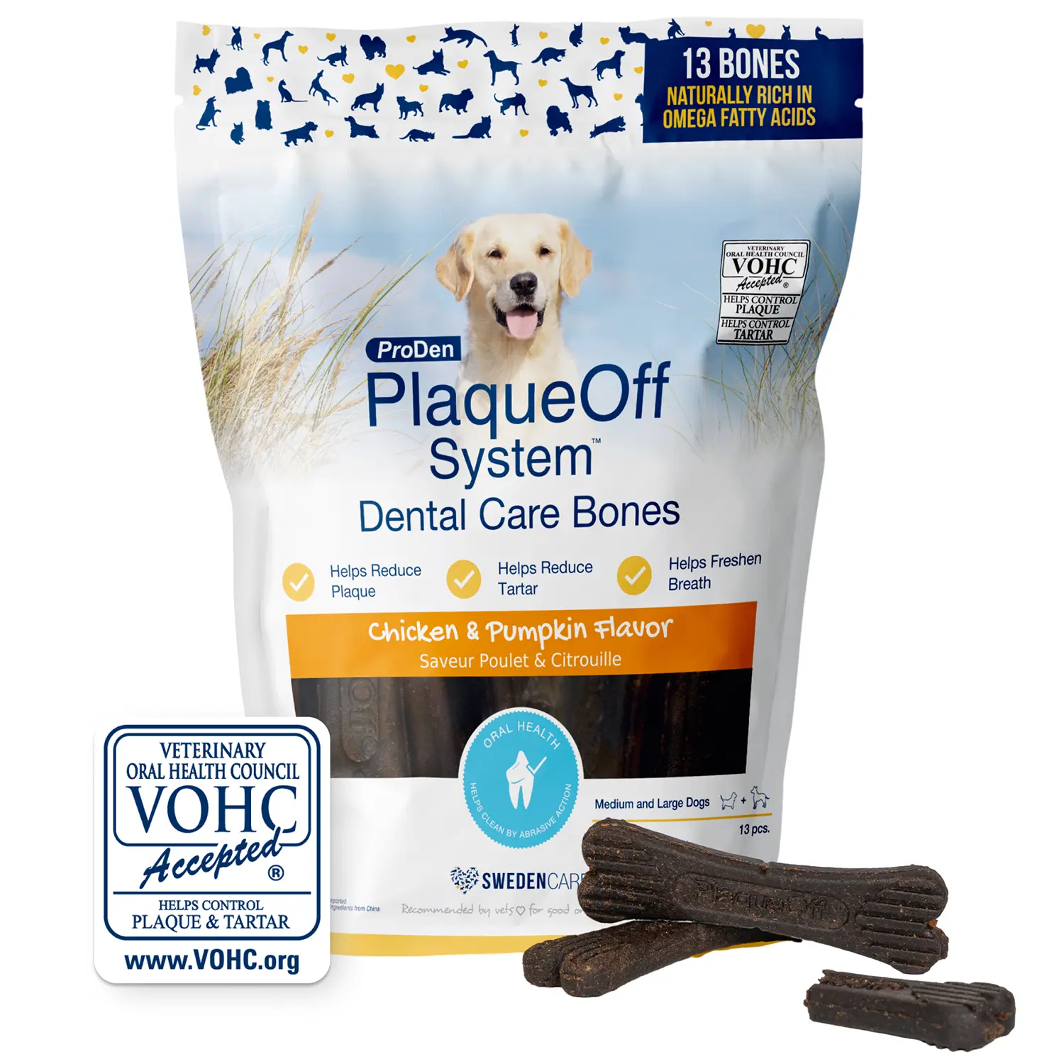 NaturVet Proden PlaqueOff System Dental Care Dog Bones Chicken & Pumpkin 13 Count 17-oz - Image 3