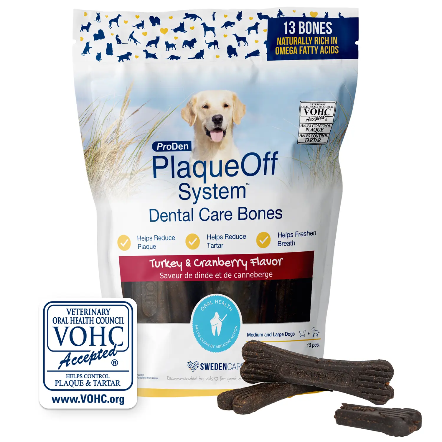 NaturVet Proden PlaqueOff System Dental Care Dog Bones Turkey & Cranberry 13 Count 17-oz - Image 3