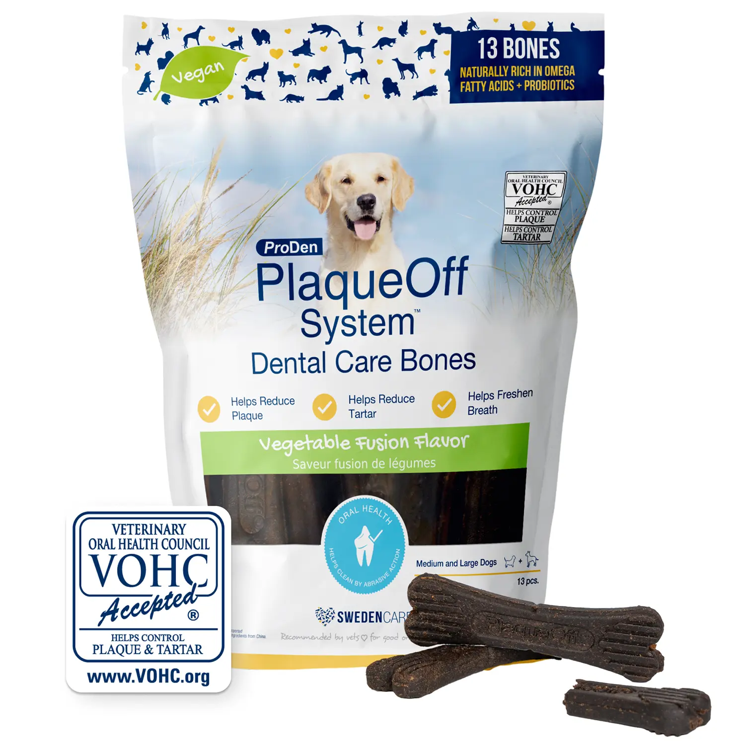 NaturVet Proden PlaqueOff System Dental Care Dog Bones Vegetable Fusion 13 Count 17-oz - Image 3