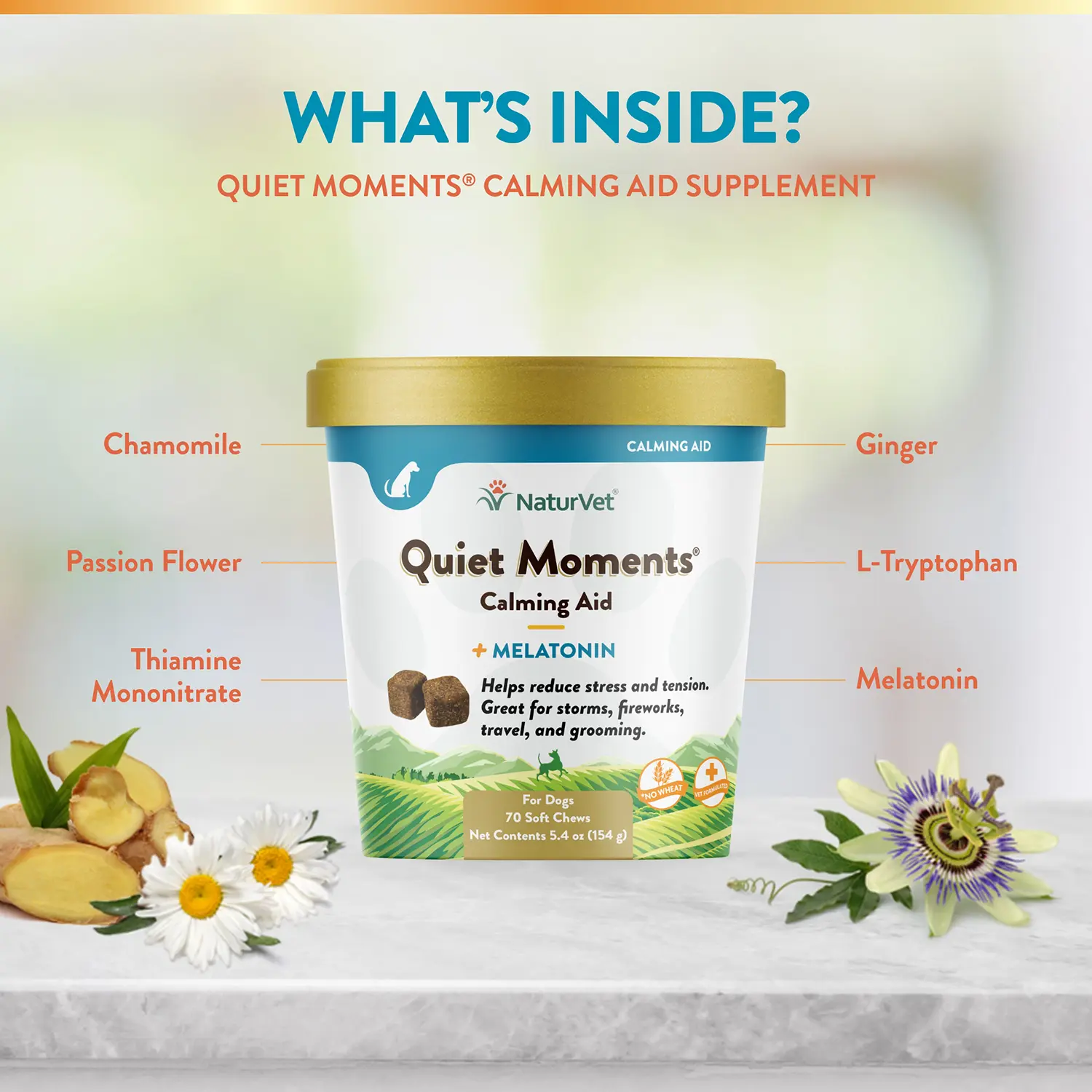 NaturVet Quiet Moments Calming Aid Plus Melatonin Soft Chews for Dogs 70 Count 5.4-oz - Image 6