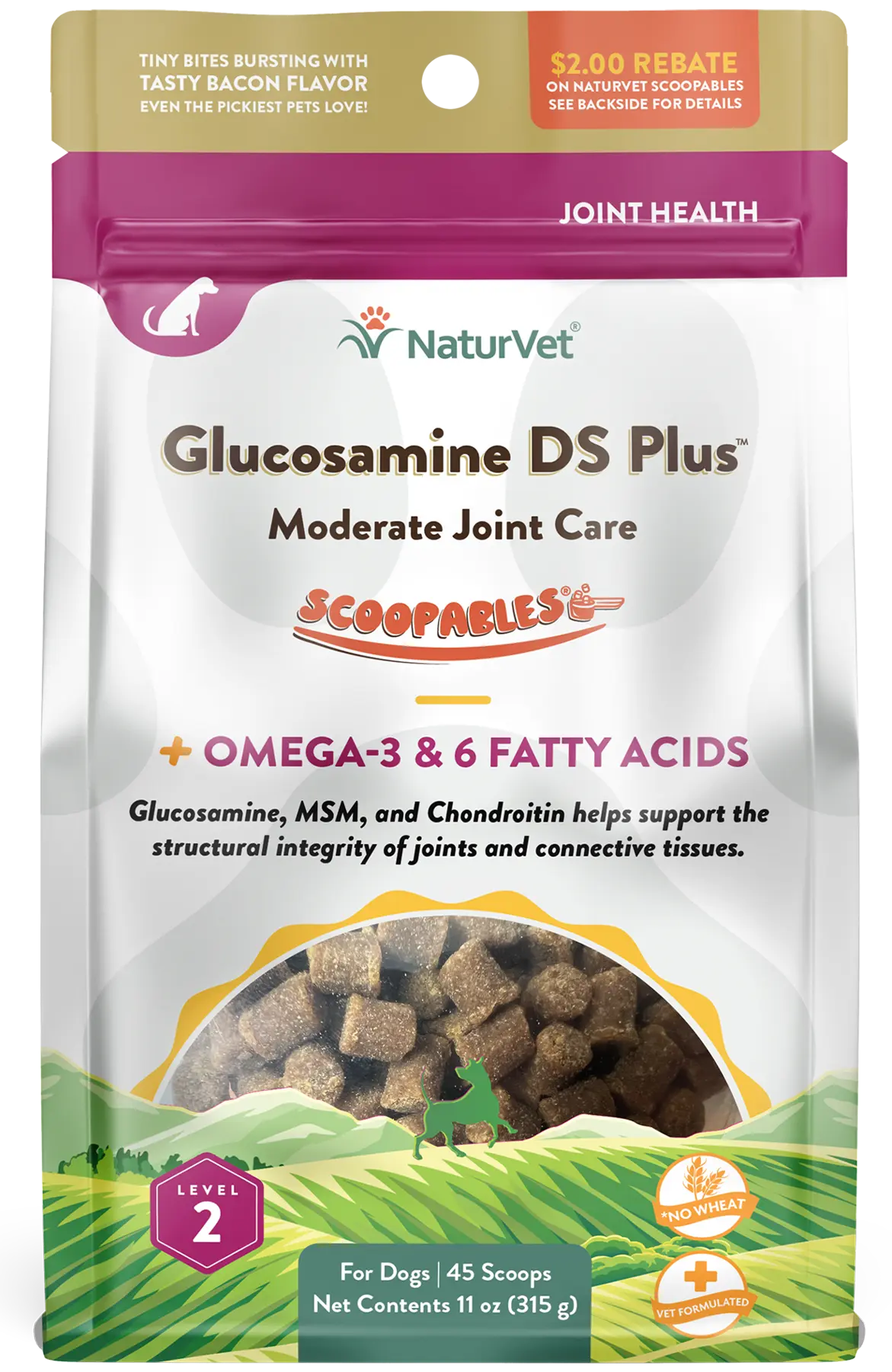 NaturVet Scoopables Glucosamine DS Plus Level 2 Moderate Joint Care Supplement for Dogs 45 Count 11-oz