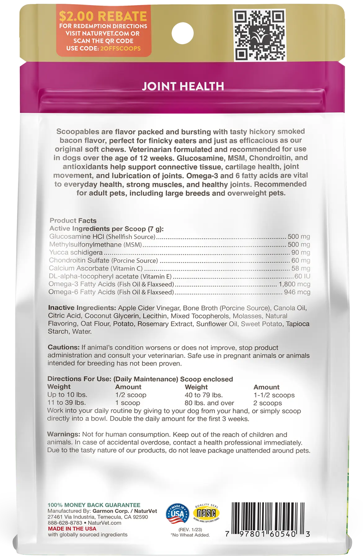 NaturVet Scoopables Glucosamine DS Plus Level 2 Moderate Joint Care Supplement for Dogs 45 Count 11-oz - Image 2
