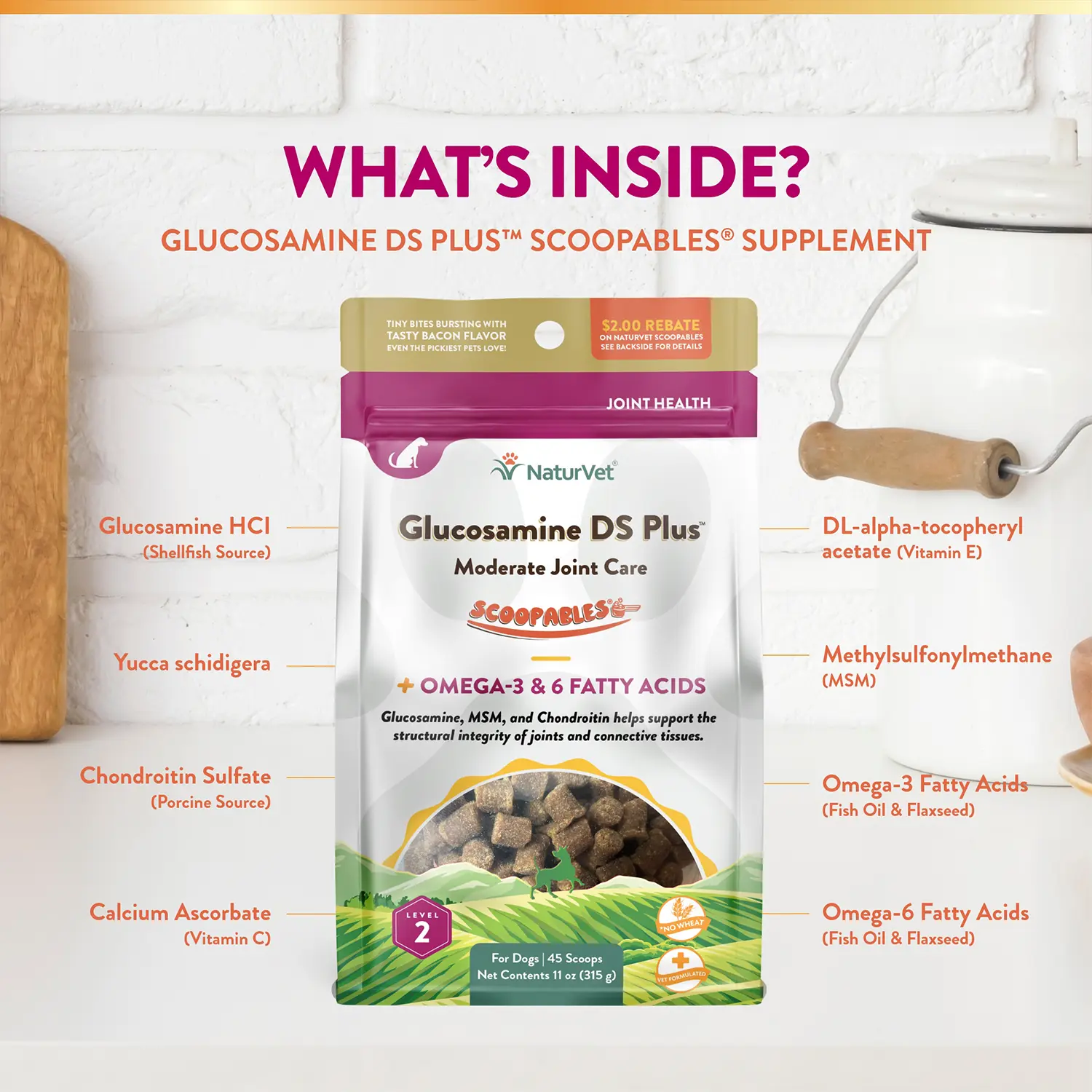 NaturVet Scoopables Glucosamine DS Plus Level 2 Moderate Joint Care Supplement for Dogs 45 Count 11-oz - Image 7