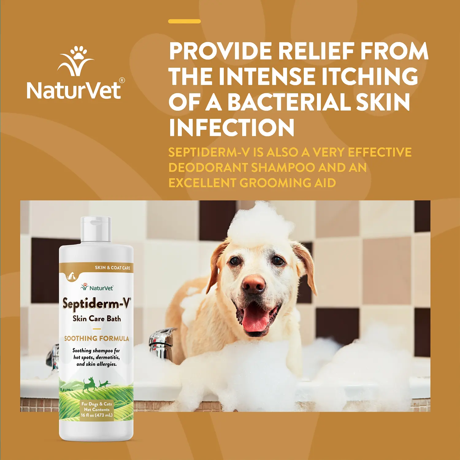 NaturVet Septiderm-V Skin Care Bath Soothing Formula Shampoo for Dogs & Cats 16-oz - Image 3