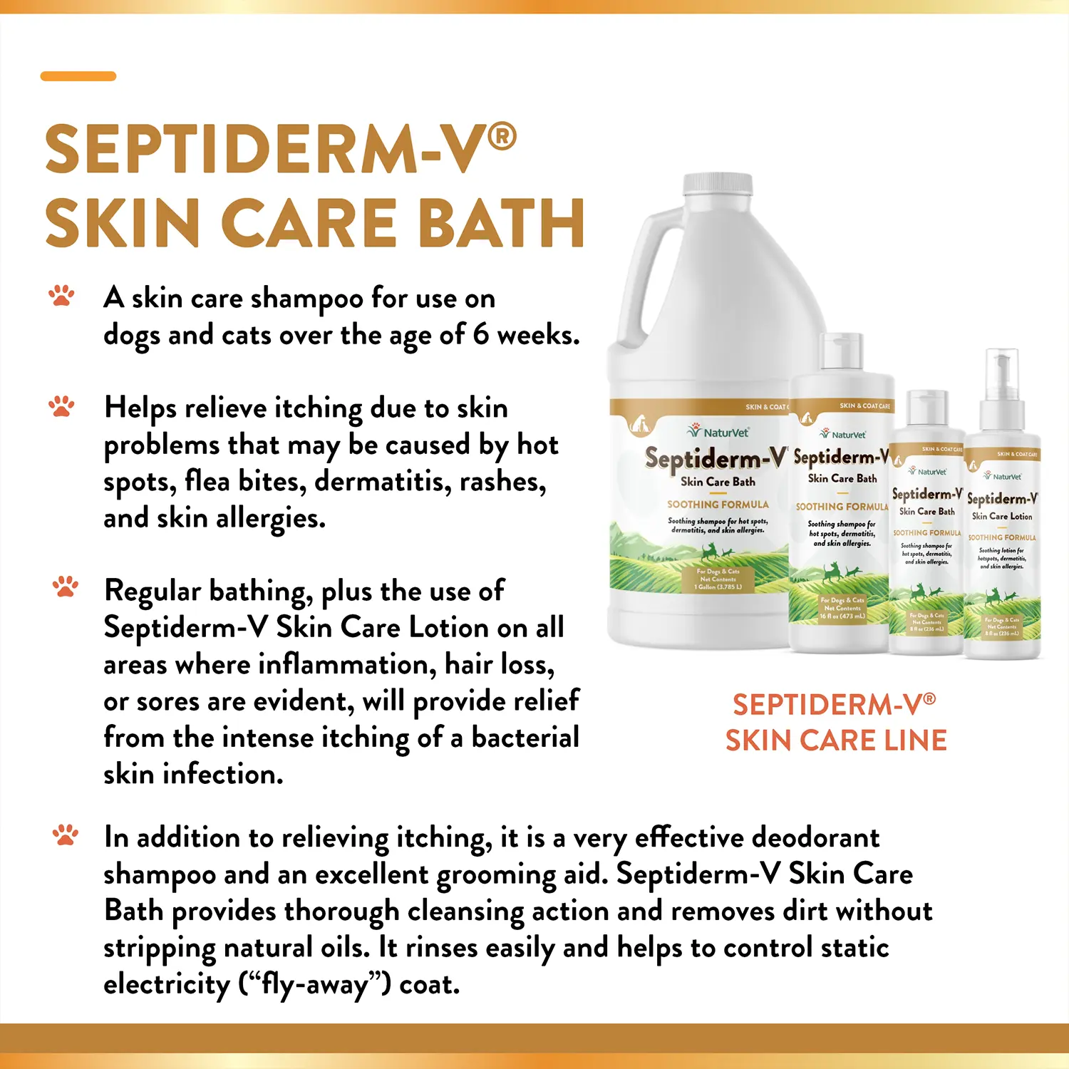 NaturVet Septiderm-V Skin Care Bath Soothing Formula Shampoo for Dogs & Cats 16-oz - Image 4