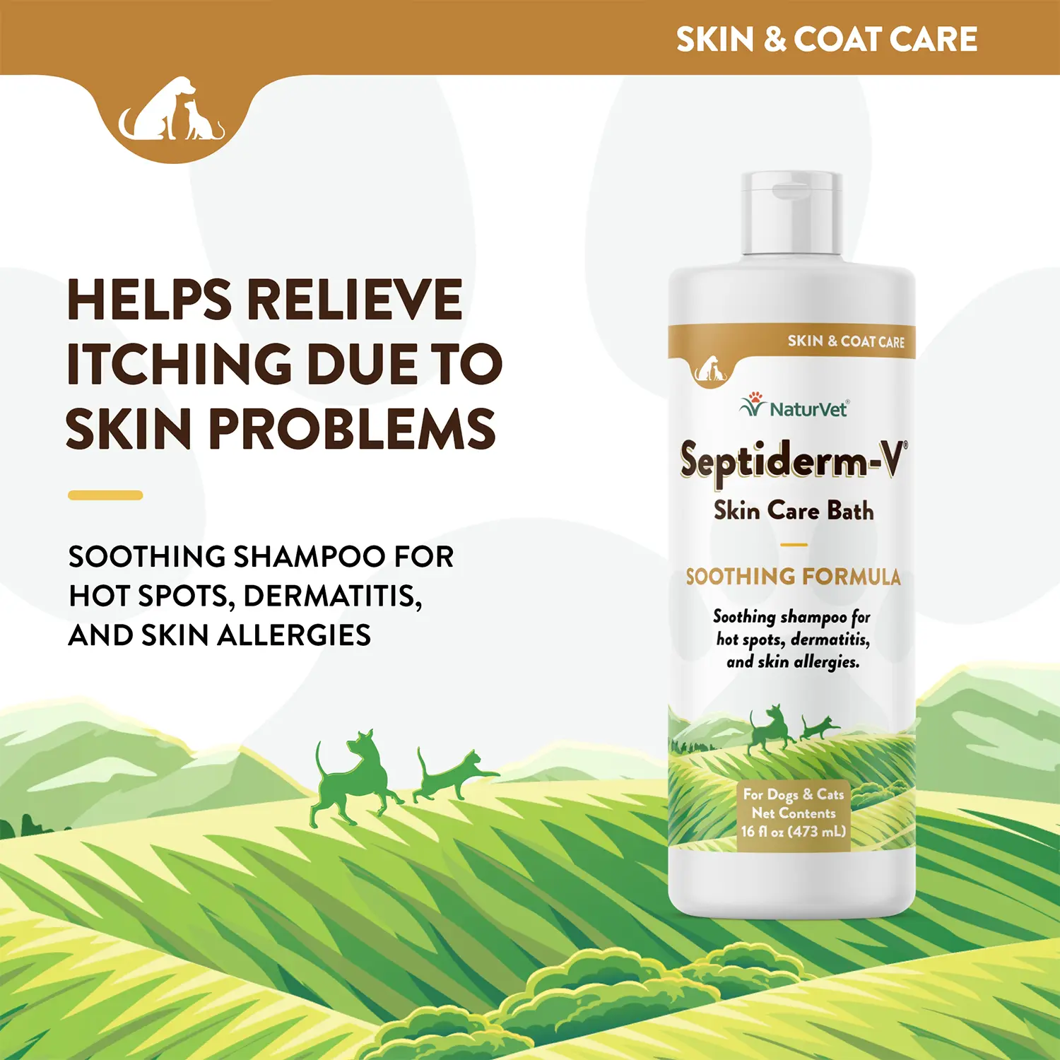 NaturVet Septiderm-V Skin Care Bath Soothing Formula Shampoo for Dogs & Cats 16-oz - Image 5