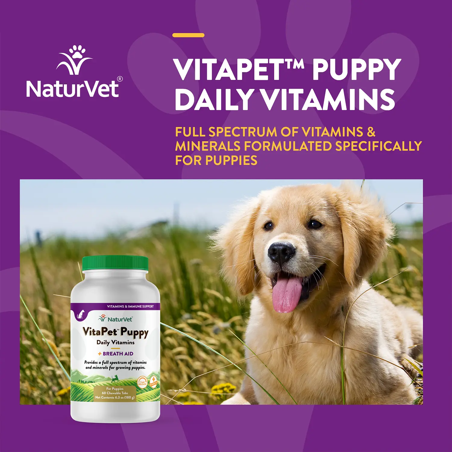 NaturVet Vita Pet Puppy Plus Breath Aid Tablets Time Release Jar 60 Count 6.3-oz - Image 3