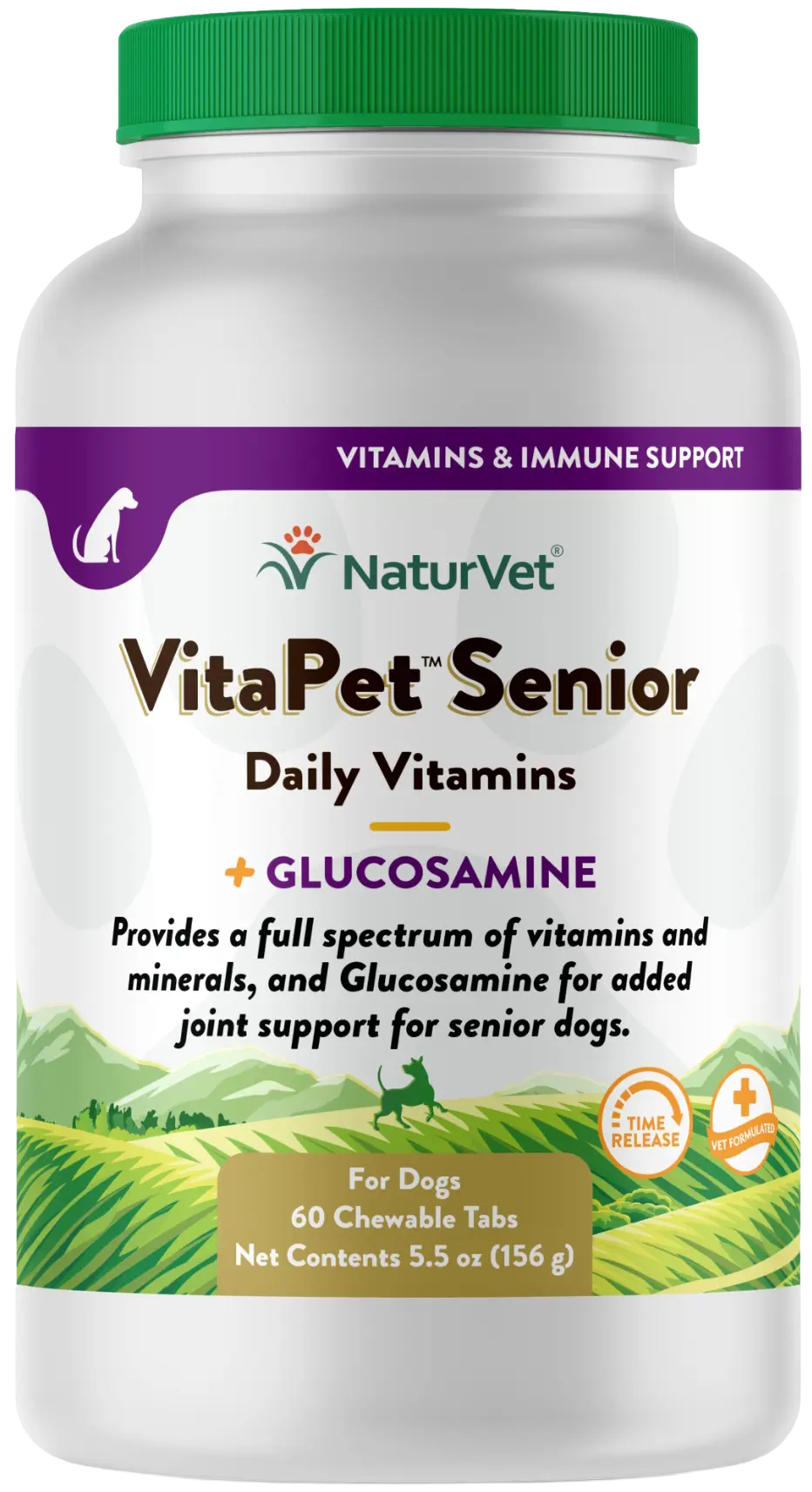 NaturVet VitaPet Senior Daily Vitamins Plus Glucosamine Chewable Tablets for Dogs 60 Count 5.5-oz