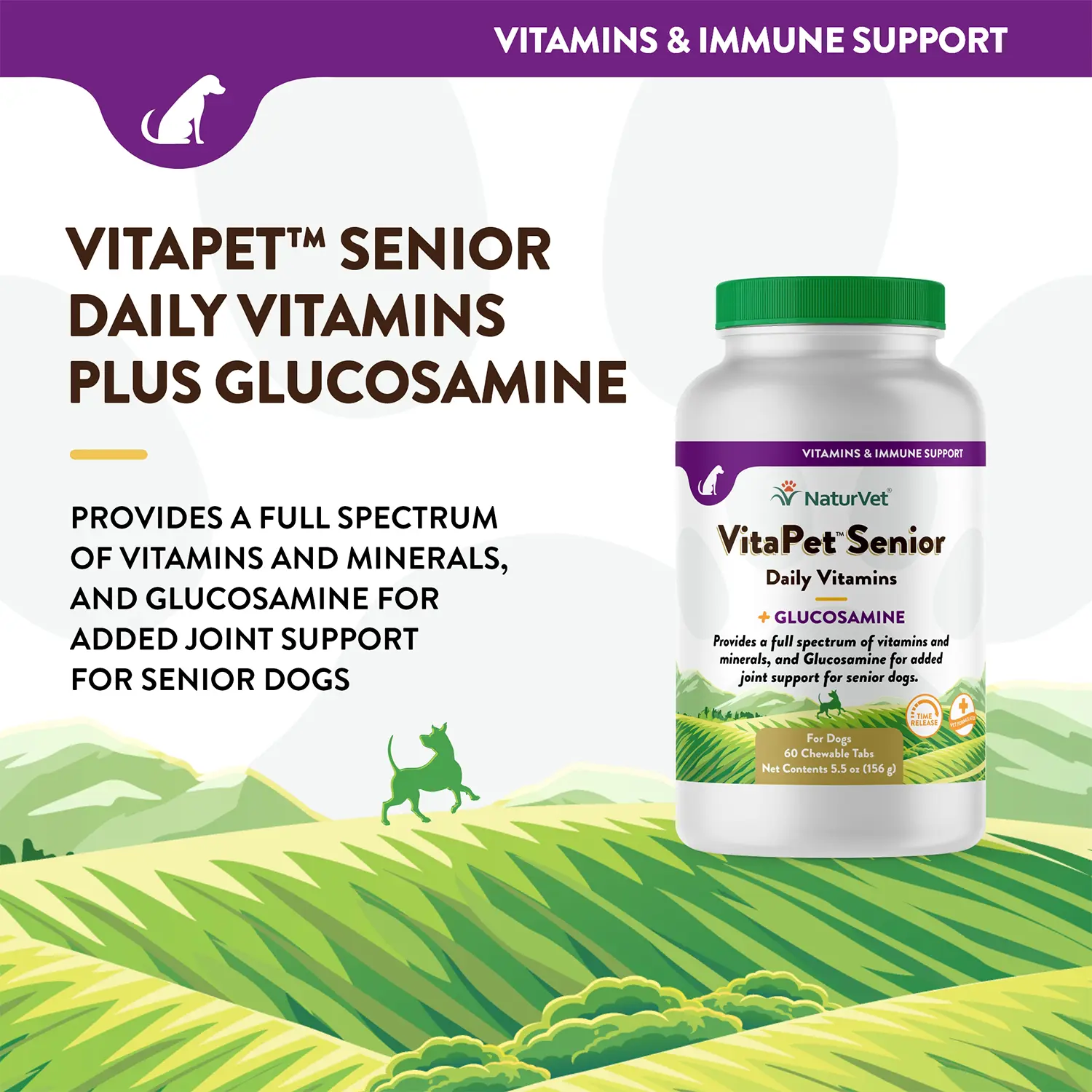 NaturVet VitaPet Senior Daily Vitamins Plus Glucosamine Chewable Tablets for Dogs 60 Count 5.5-oz - Image 6