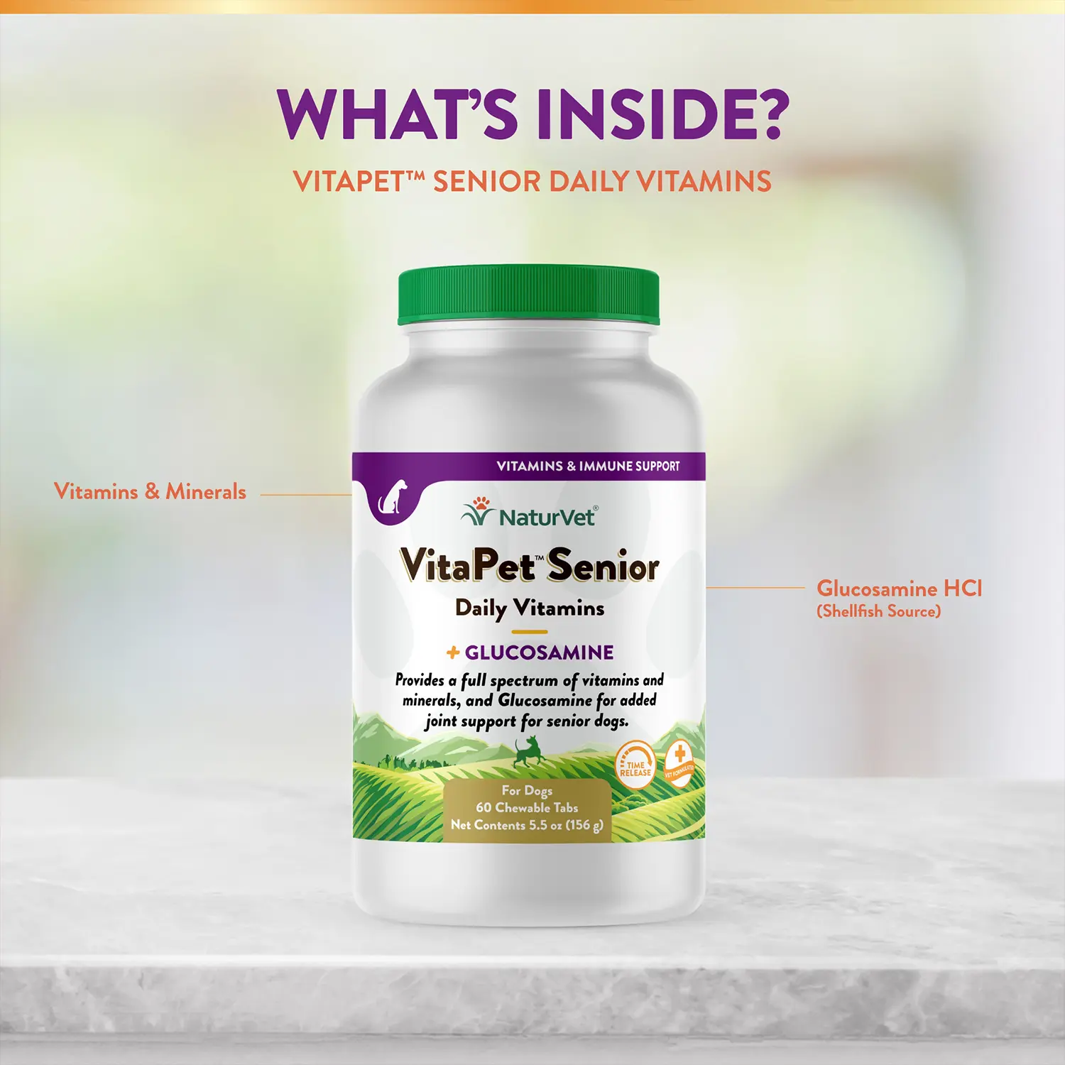 NaturVet VitaPet Senior Daily Vitamins Plus Glucosamine Chewable Tablets for Dogs 60 Count 5.5-oz - Image 7