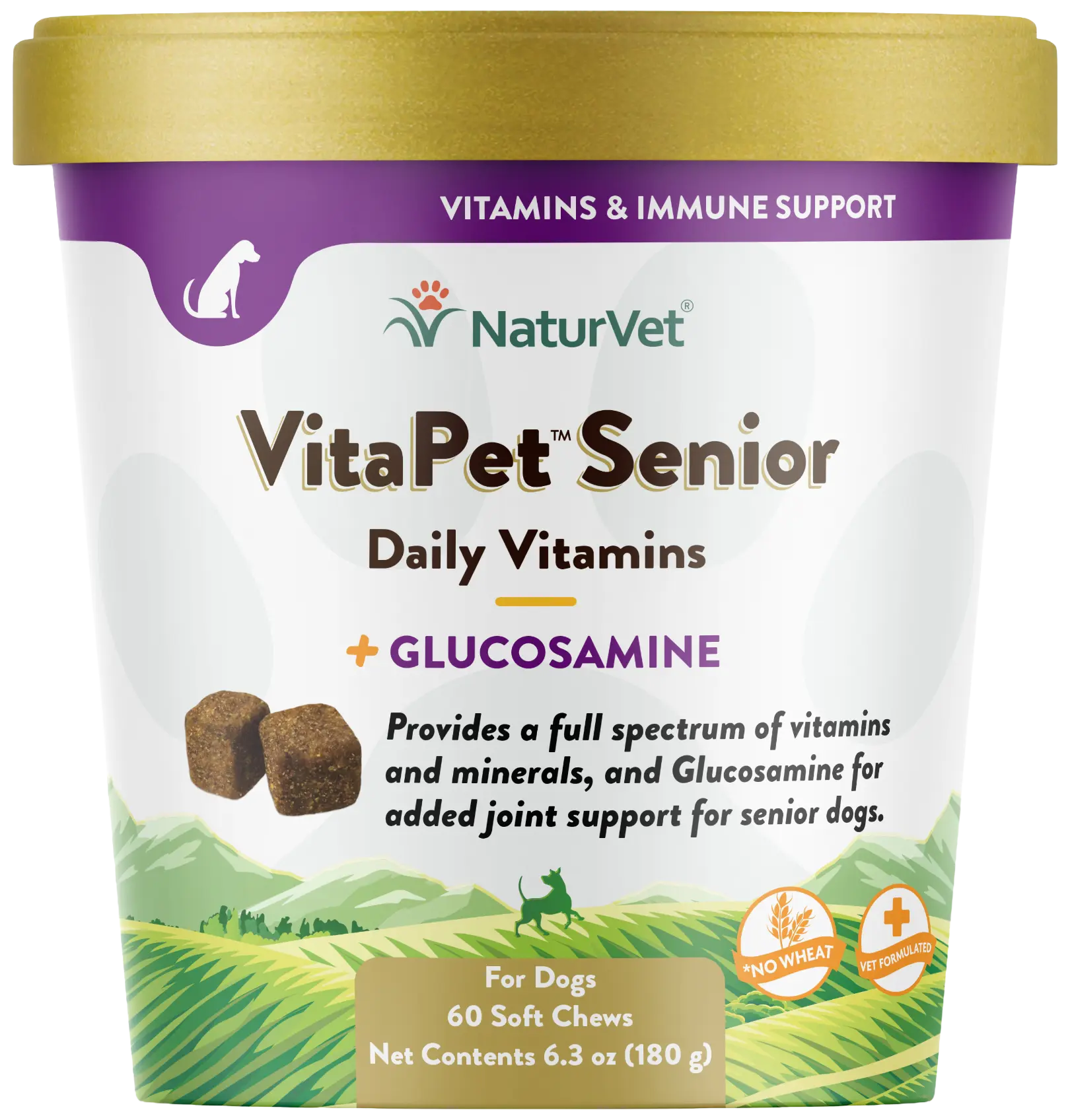 NaturVet VitaPet Senior Daily Vitamins Plus Glucosamine Soft Chews for Dogs 60 Count 6.3-oz