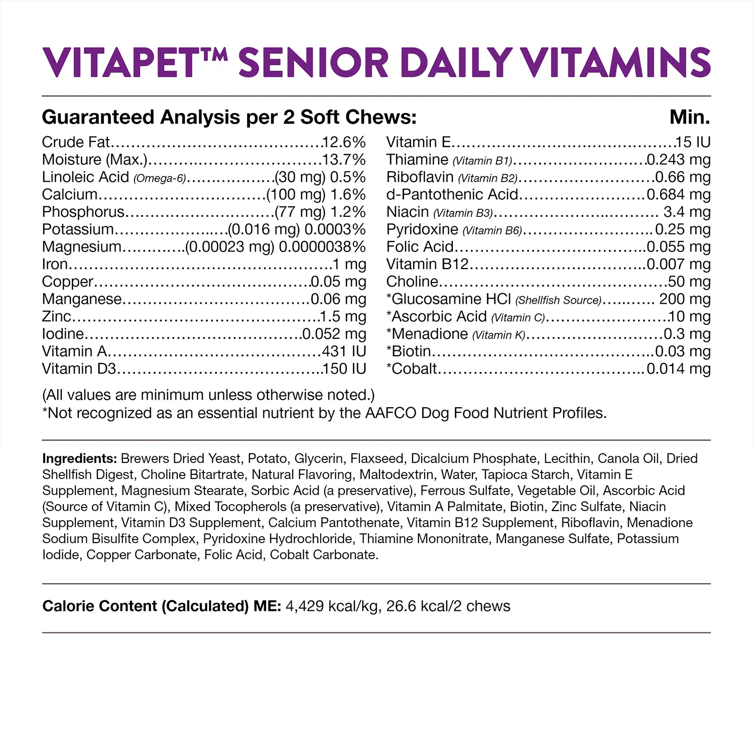 NaturVet VitaPet Senior Daily Vitamins Plus Glucosamine Soft Chews for Dogs 60 Count 6.3-oz - Image 4