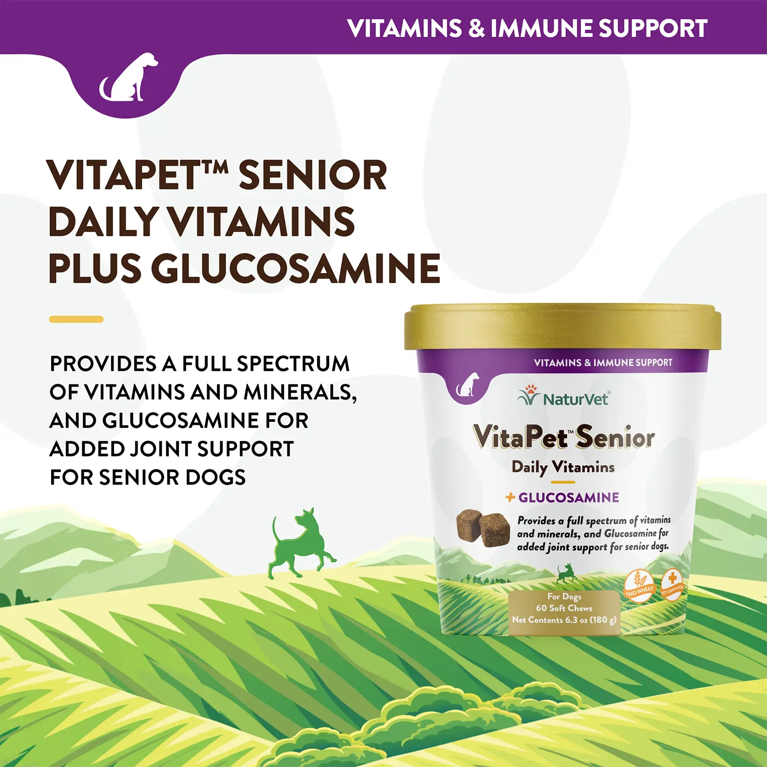 NaturVet VitaPet Senior Daily Vitamins Plus Glucosamine Soft Chews for Dogs 60 Count 6.3-oz - Image 6