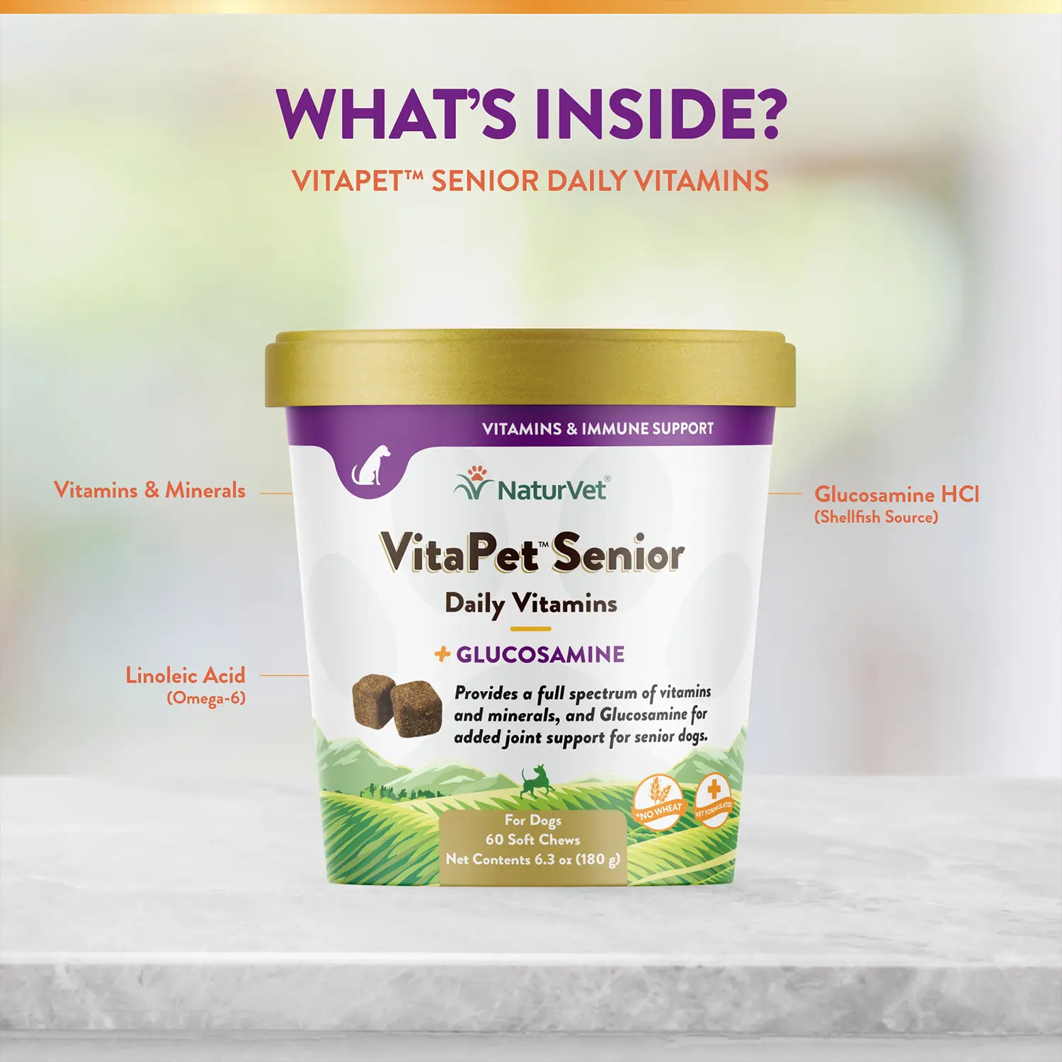 NaturVet VitaPet Senior Daily Vitamins Plus Glucosamine Soft Chews for Dogs 60 Count 6.3-oz - Image 7