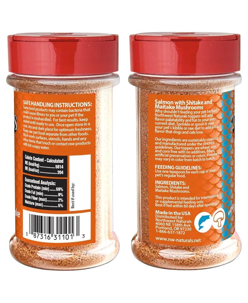 Northwest Naturals Functional Freeze Dried Dog & Cat Food Topper Salmon with Shiitake & Maitake Mushrooms 3.5-oz - Image 2