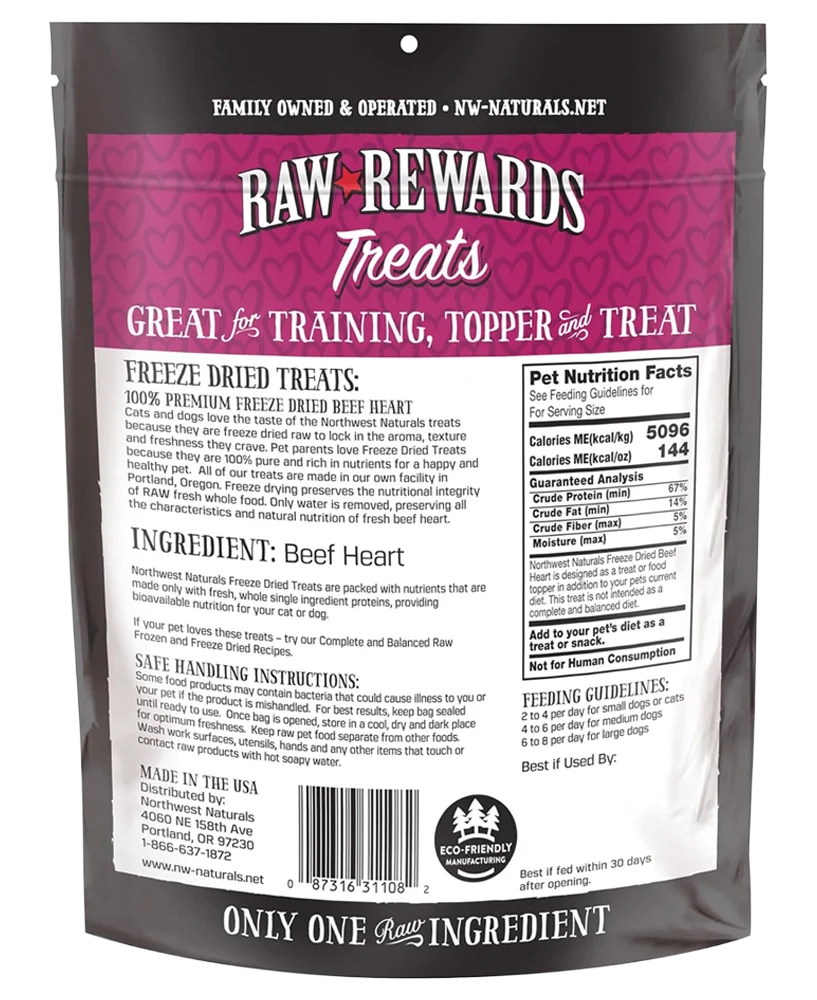 Northwest Naturals Raw Rewards Freeze Dried Dog & Cat Treats Beef Heart 3-oz - Image 2