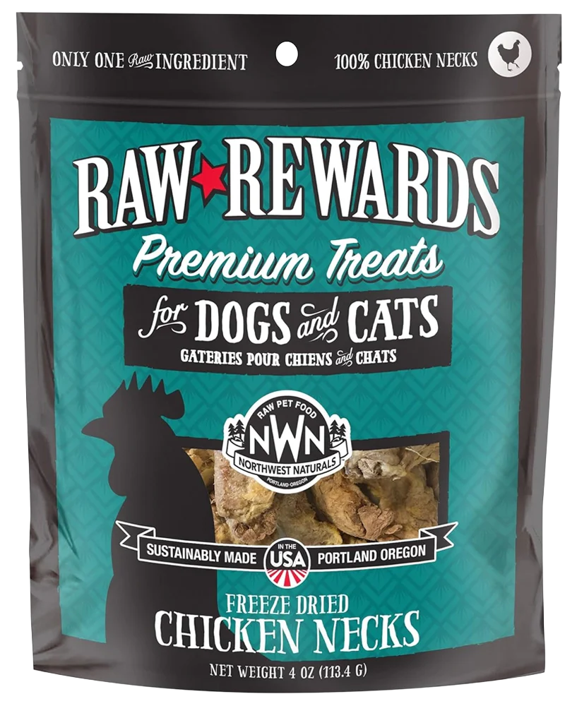 Northwest Naturals Raw Rewards Premium Freeze Dried Dog & Cat Treats Chicken Neck 4-oz