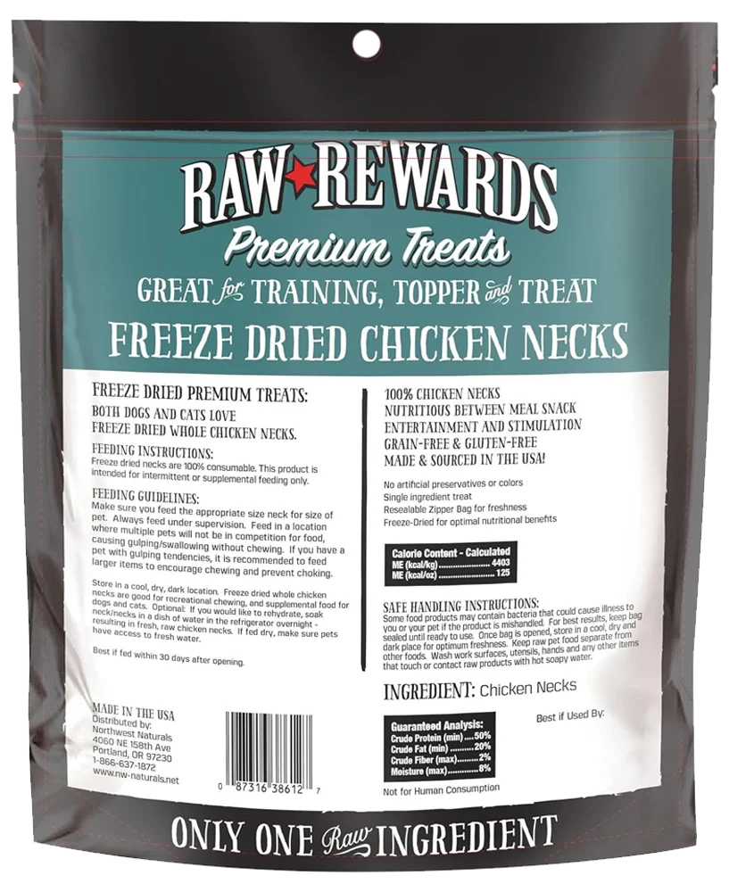 Northwest Naturals Raw Rewards Premium Freeze Dried Dog & Cat Treats Chicken Neck 4-oz - Image 2