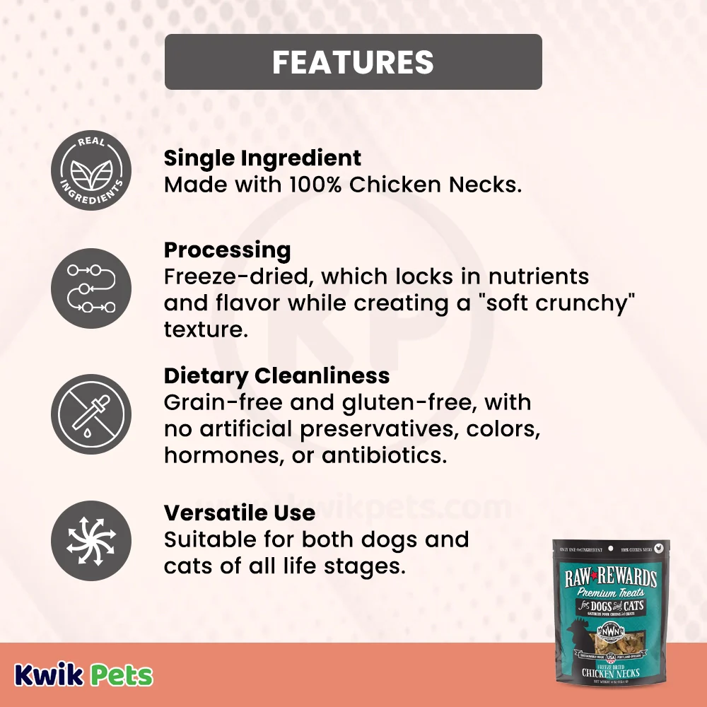 Northwest Naturals Raw Rewards Premium Freeze Dried Dog & Cat Treats Chicken Neck 4-oz - Image 3