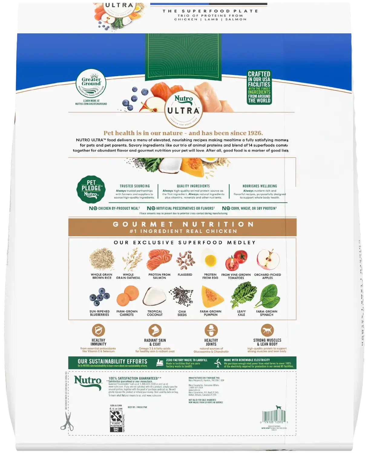 Nutro Ultra Trio of Proteins from Chicken, Lamb & Salmon Large Breed Adult Dry Dog Food 30-lb - Image 2