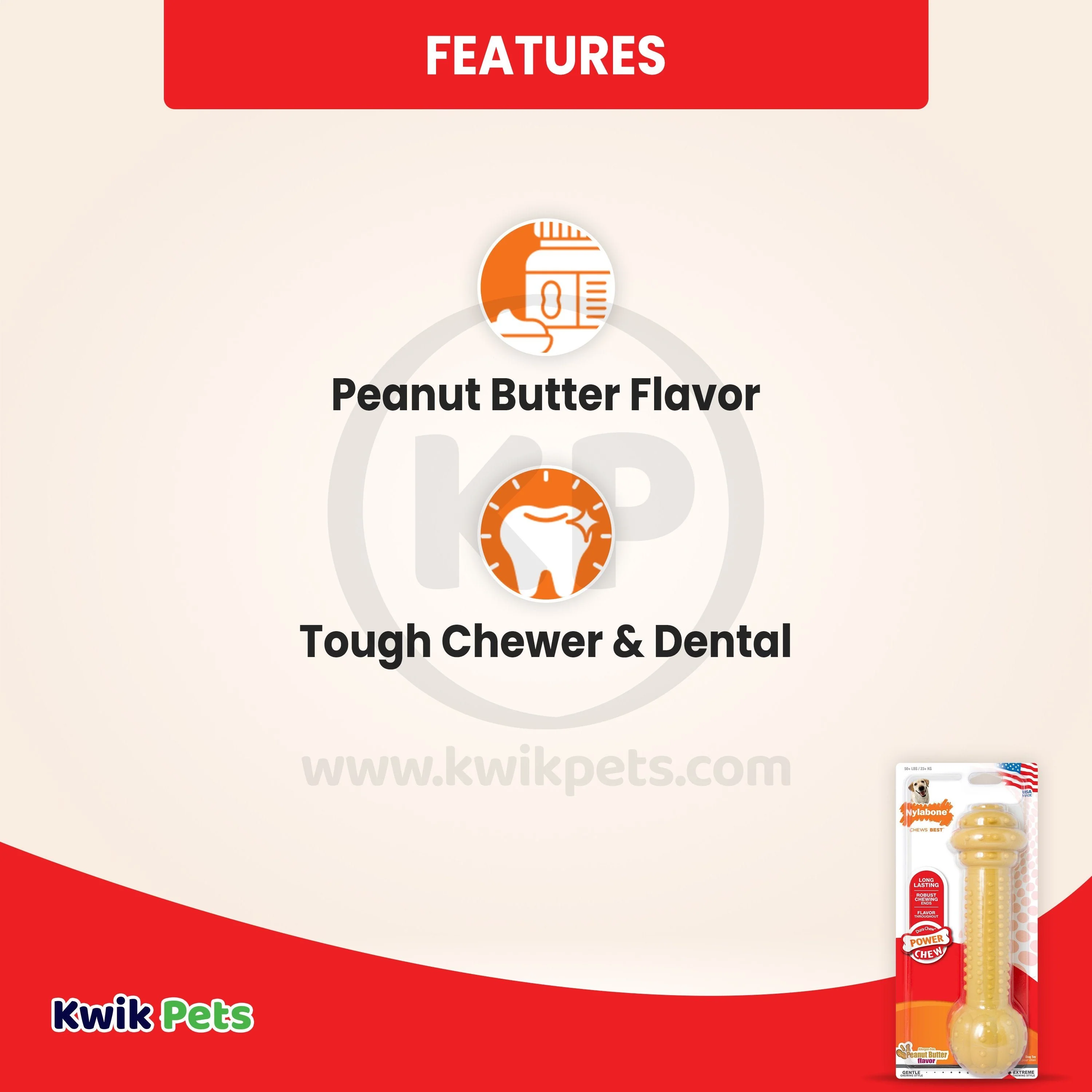 Nylabone Barbell Power Chew Durable Dog Toy Peanut Butter Large/Giant - Up To 50 lbs - Image 2