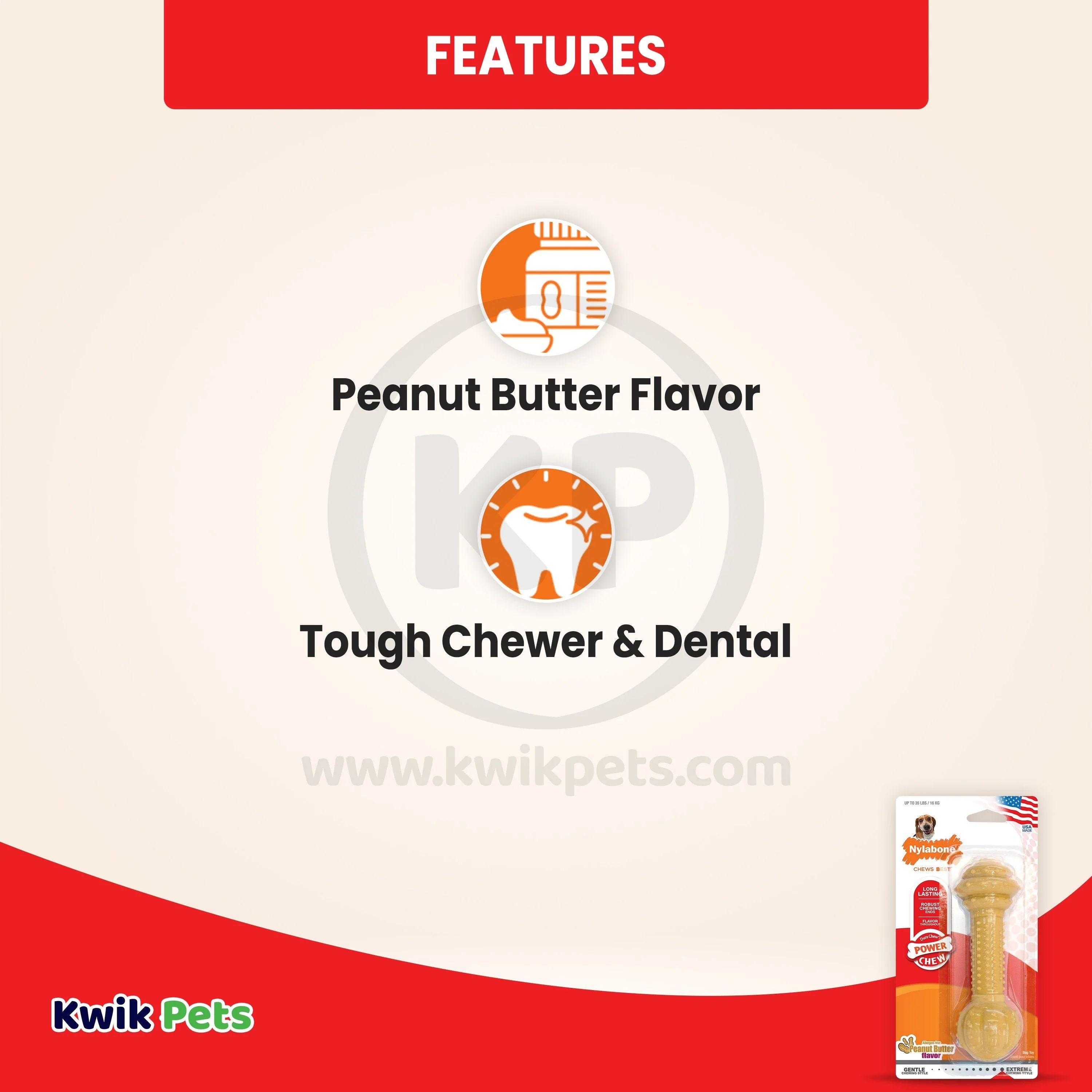 Nylabone Barbell Power Chew Durable Dog Toy Peanut Butter Medium/Wolf - Up To 35 lbs - Image 3