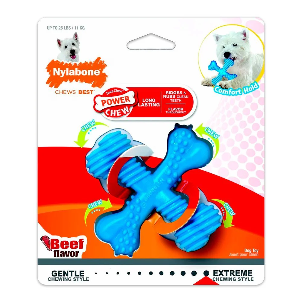 Nylabone Comfort Hold X Bone Power Chew Durable Dog Toy Beef Small/Regular - Up To 25 Ibs