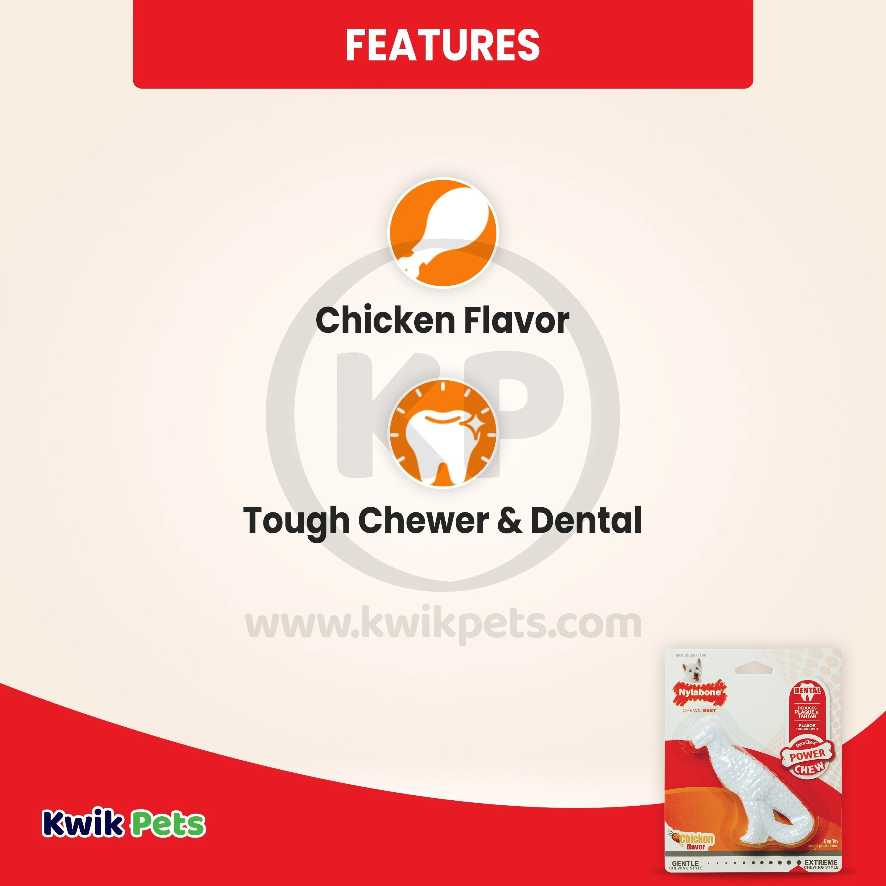 Nylabone Power Chew Dental Dinosaur Dog Toy Chicken White Small/Regular - Up To 25 Ibs - Image 3