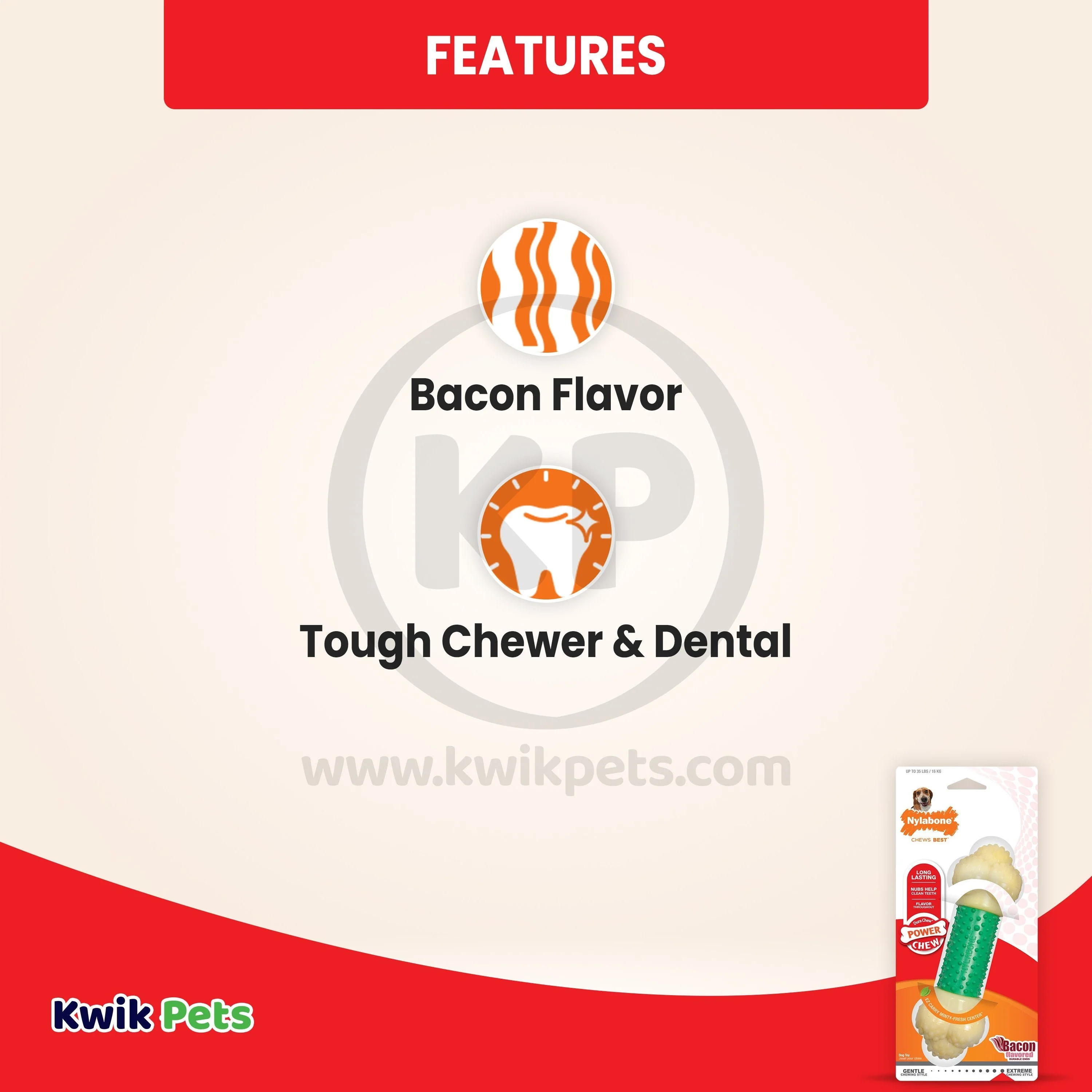 Nylabone Power Chew Double Action Durable Dog Toy Bacon Medium/Wolf - Up To 35 lbs - Image 3