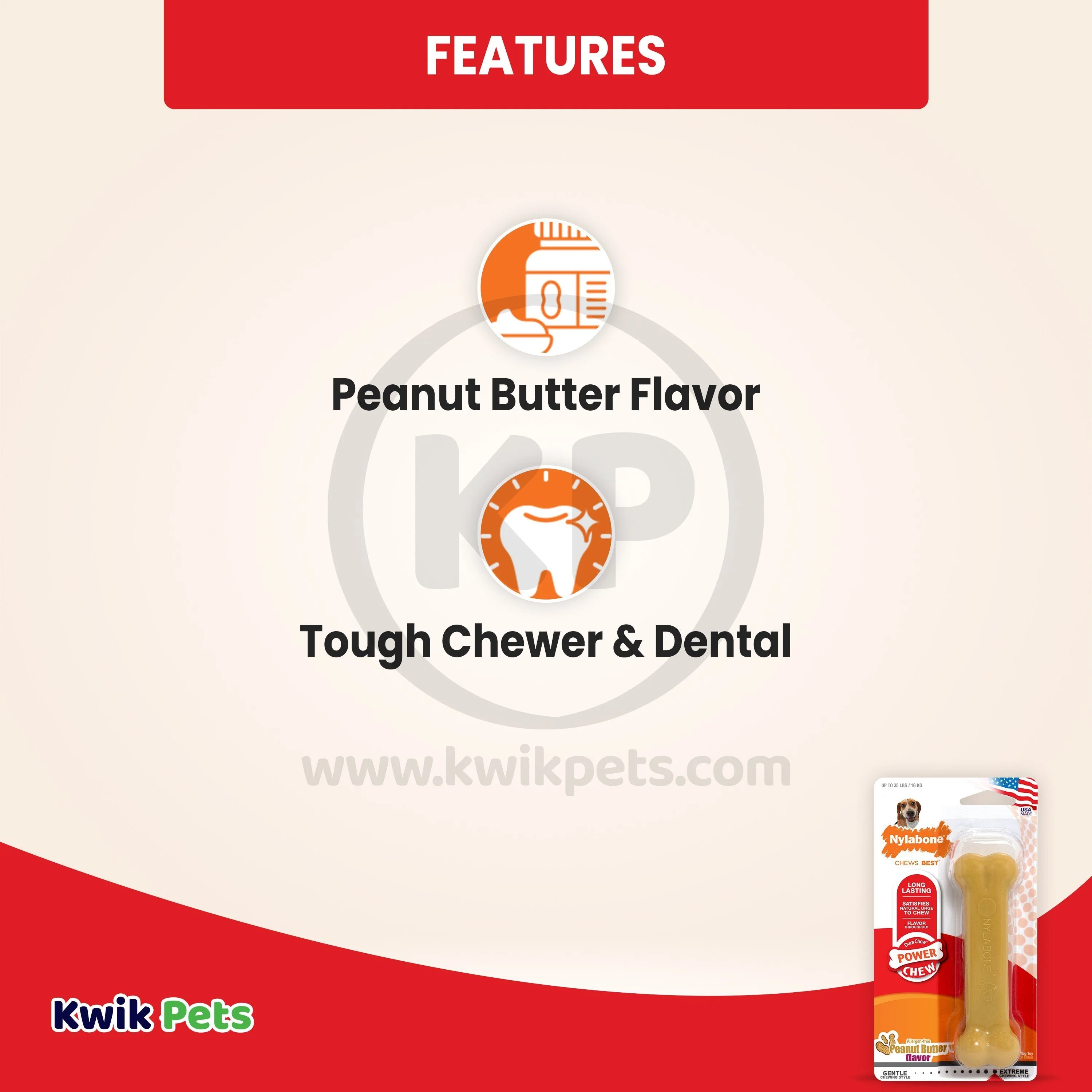 Nylabone Power Chew Dog Toy Peanut Butter Medium/Wolf - Up To 35 lbs - Image 3