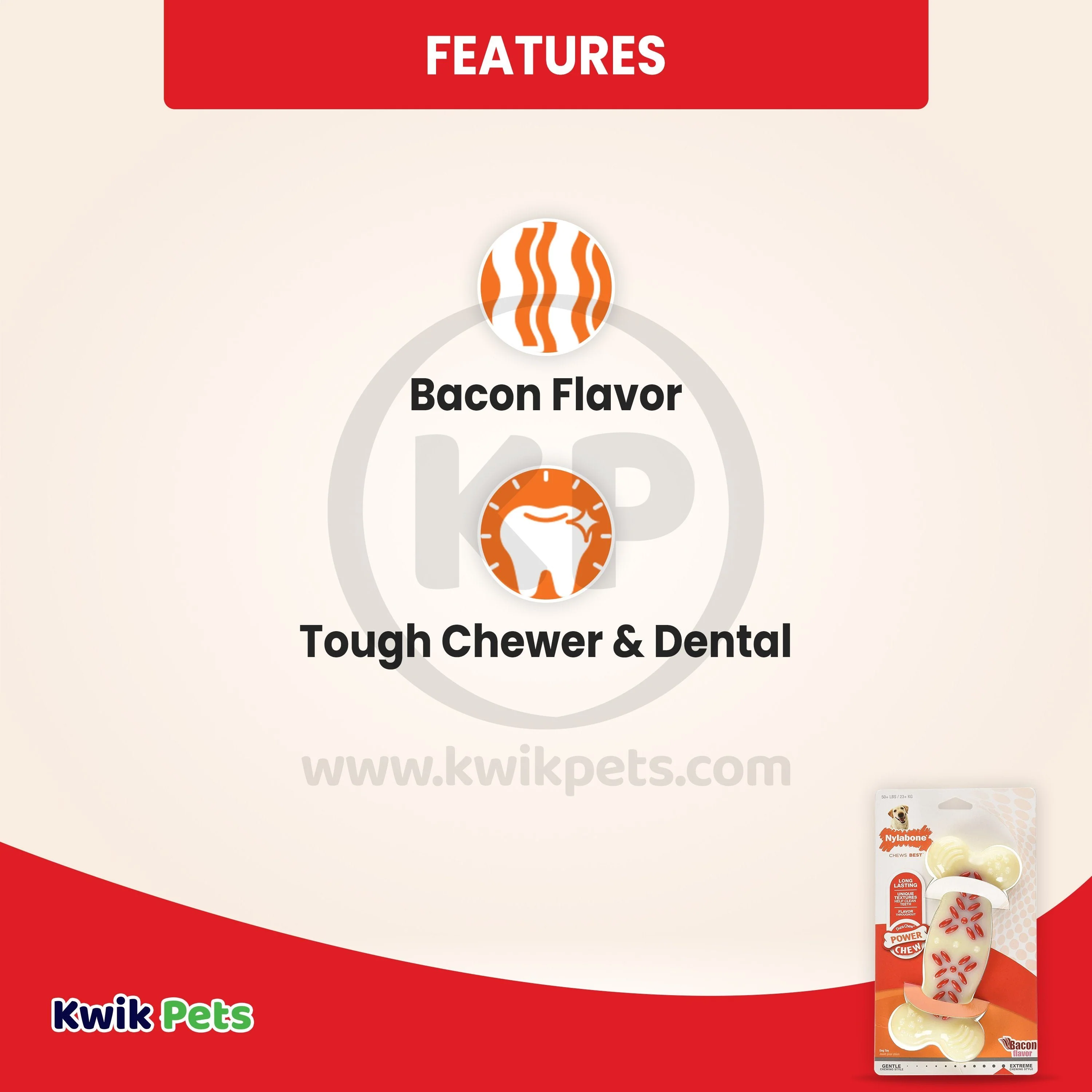 Nylabone Power Chew Action Ridges Dog Toy Bacon XL/Souper - 50+ lbs - Image 3