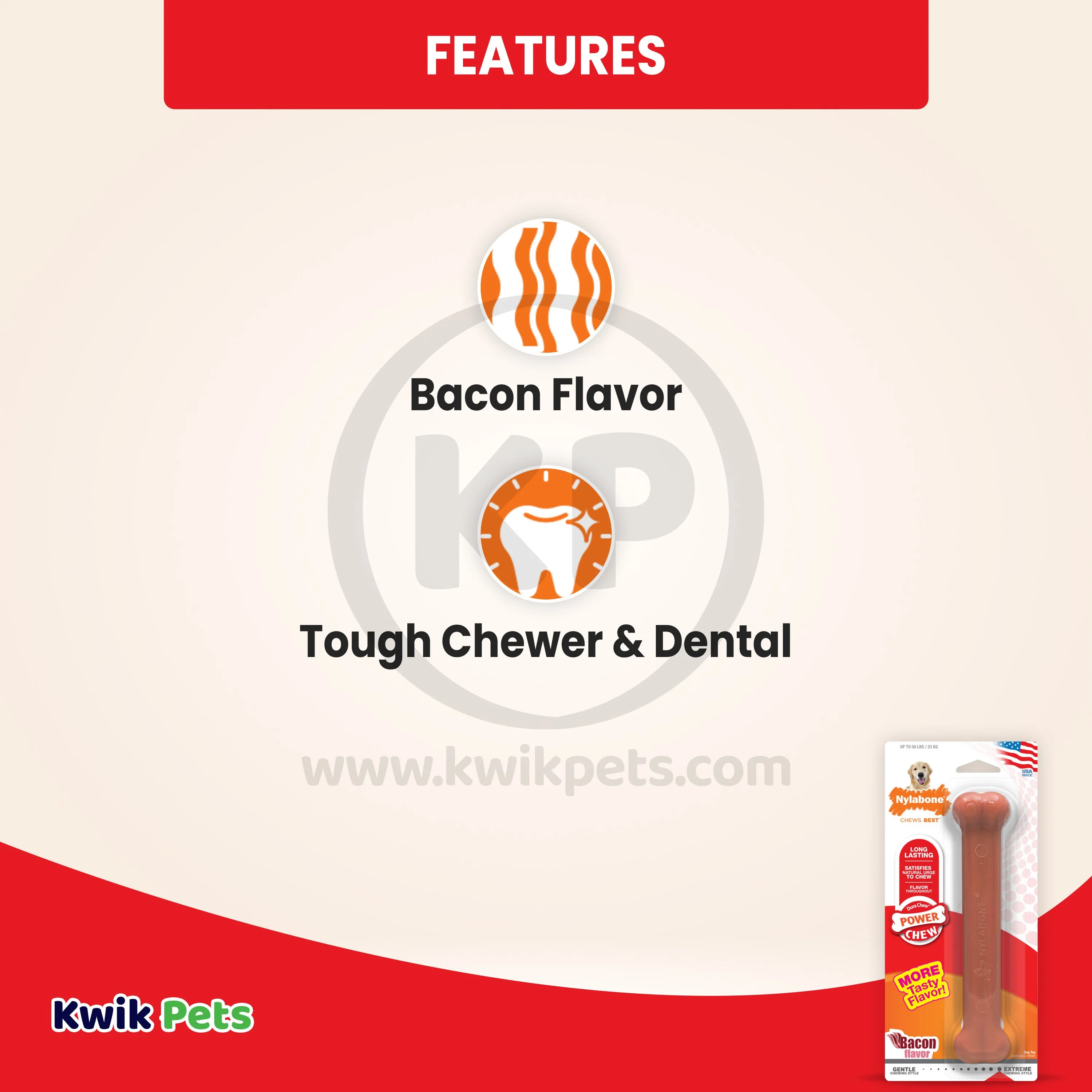 Nylabone Power Chew Dog Toy Bacon Large/Giant - Up To 50 lbs - Image 3
