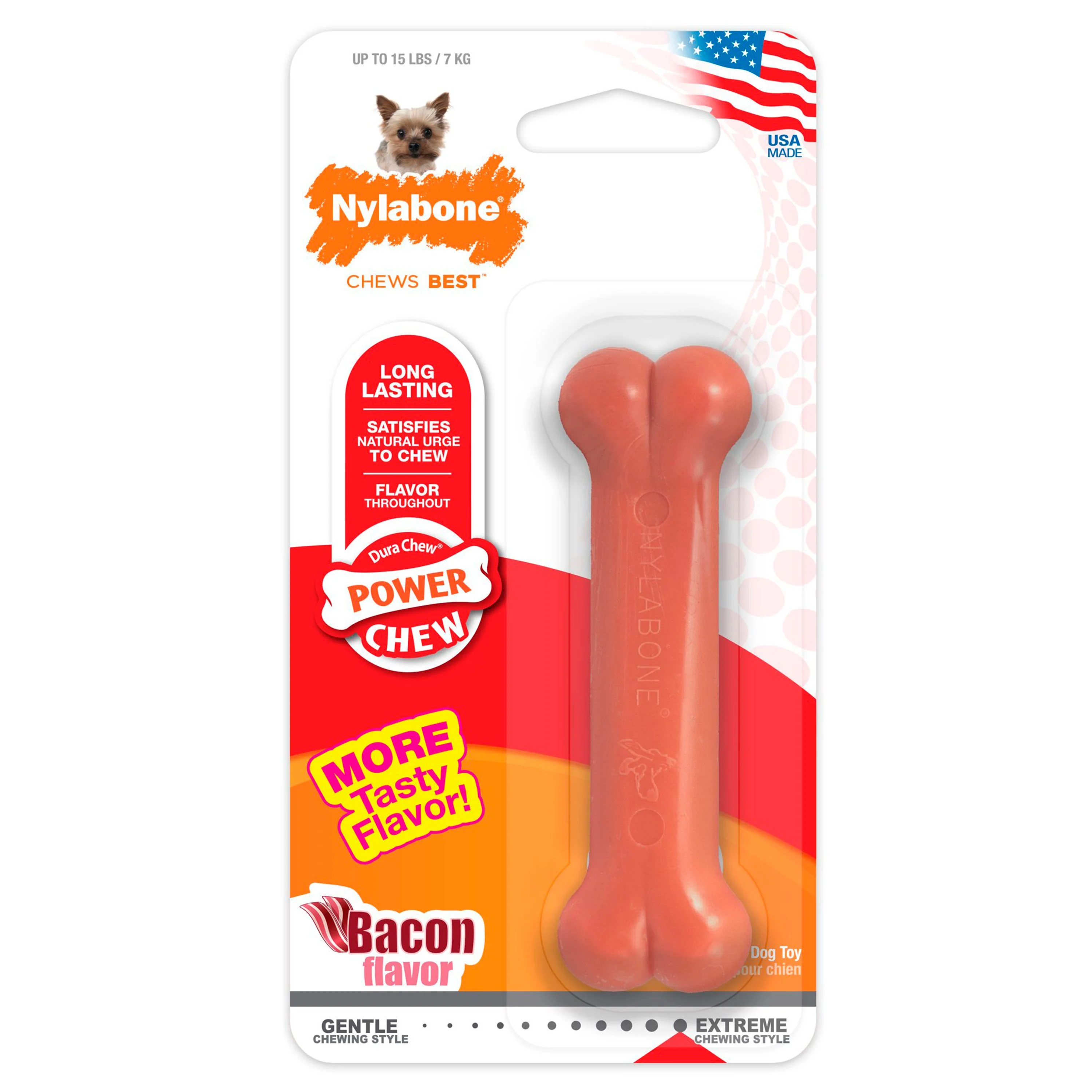 Nylabone Power Chew Dog Toy Bacon XS/Petite - Up To 15 lbs