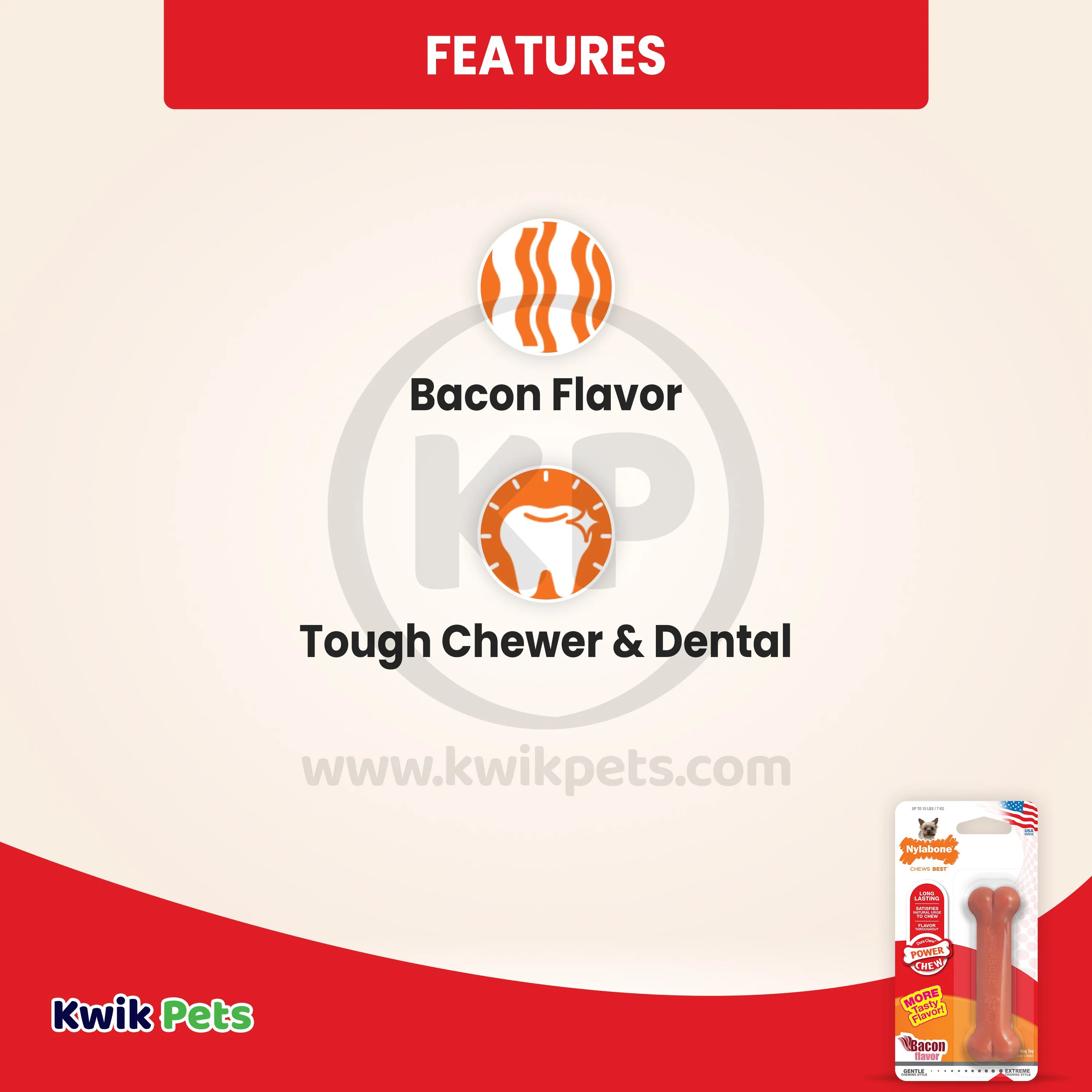 Nylabone Power Chew Dog Toy Bacon XS/Petite - Up To 15 lbs - Image 3