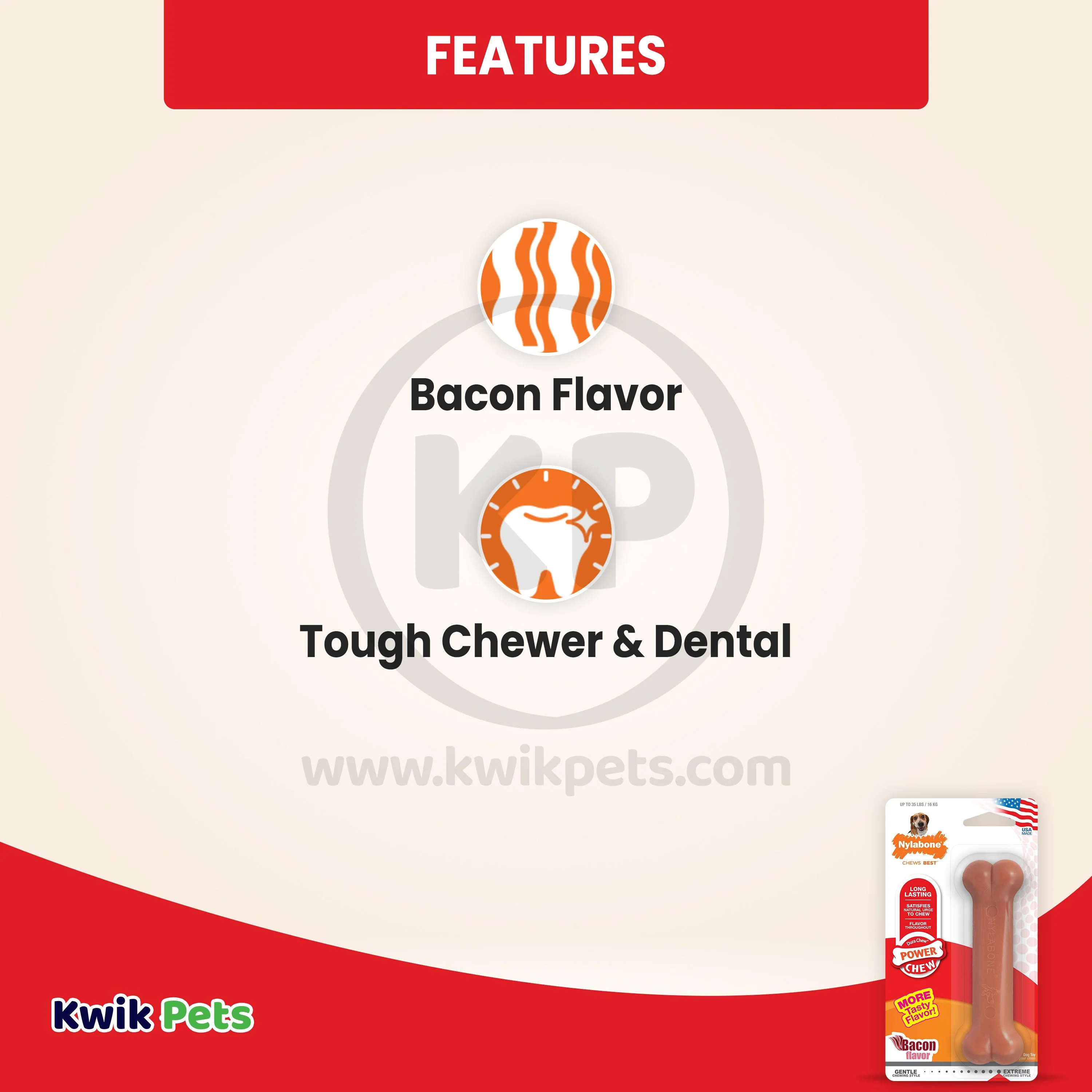 Nylabone Power Chew Dog Toy Bacon Medium/Wolf - Up To 35 lbs - Image 3