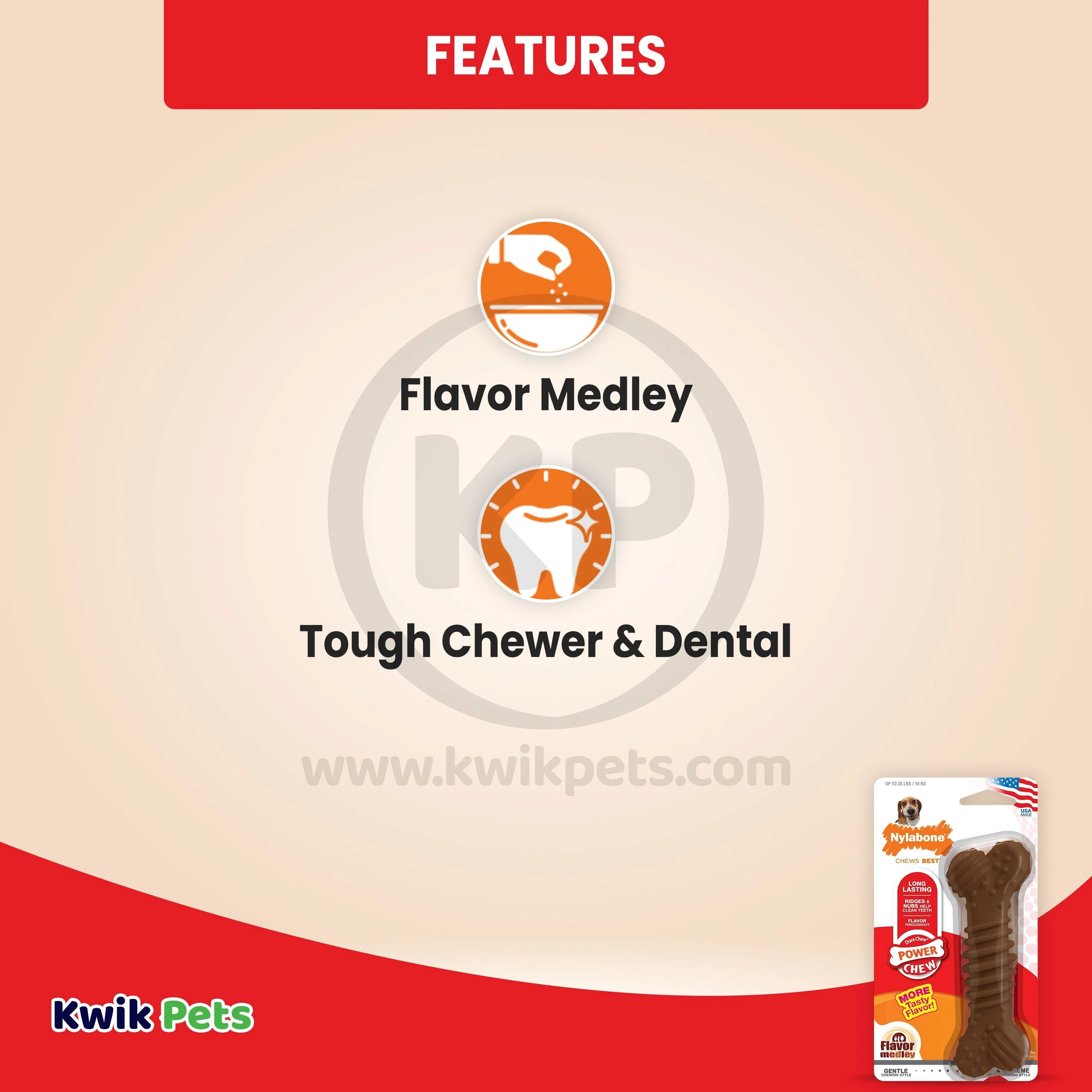 Nylabone Power Chew Textured Bone Dog Toy Medley Flavor Medium/Wolf - Up To 35 lbs - Image 3