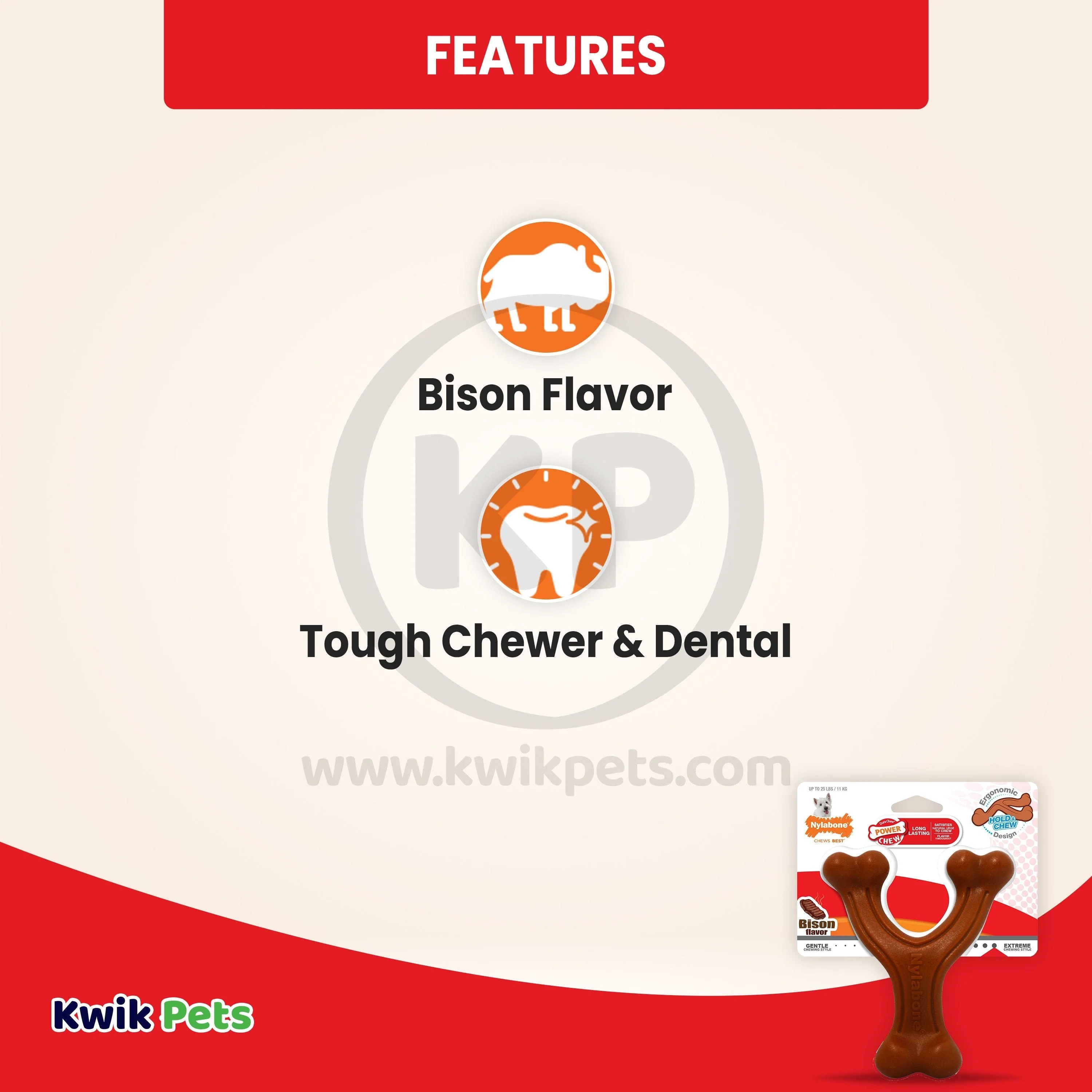 Nylabone Ergonomic Hold & Chew Wishbone Power Chew Durable Dog Toy Bison Small/Regular - Up To 25 Ibs - Image 3