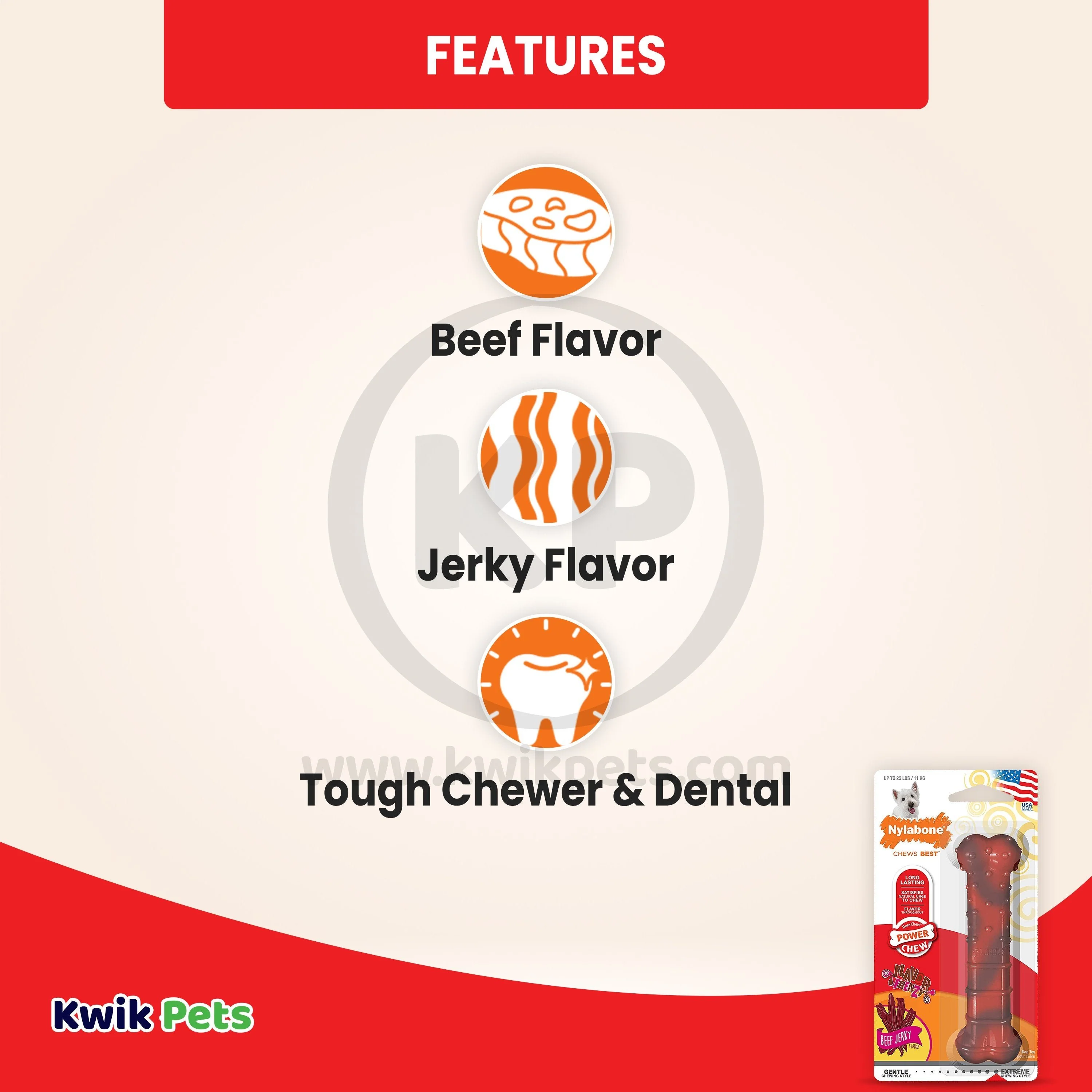 Nylabone Flavor Frenzy Power Chew Durable Dog Toy Beef Jerky Small/Regular - Up To 25 Ibs - Image 2