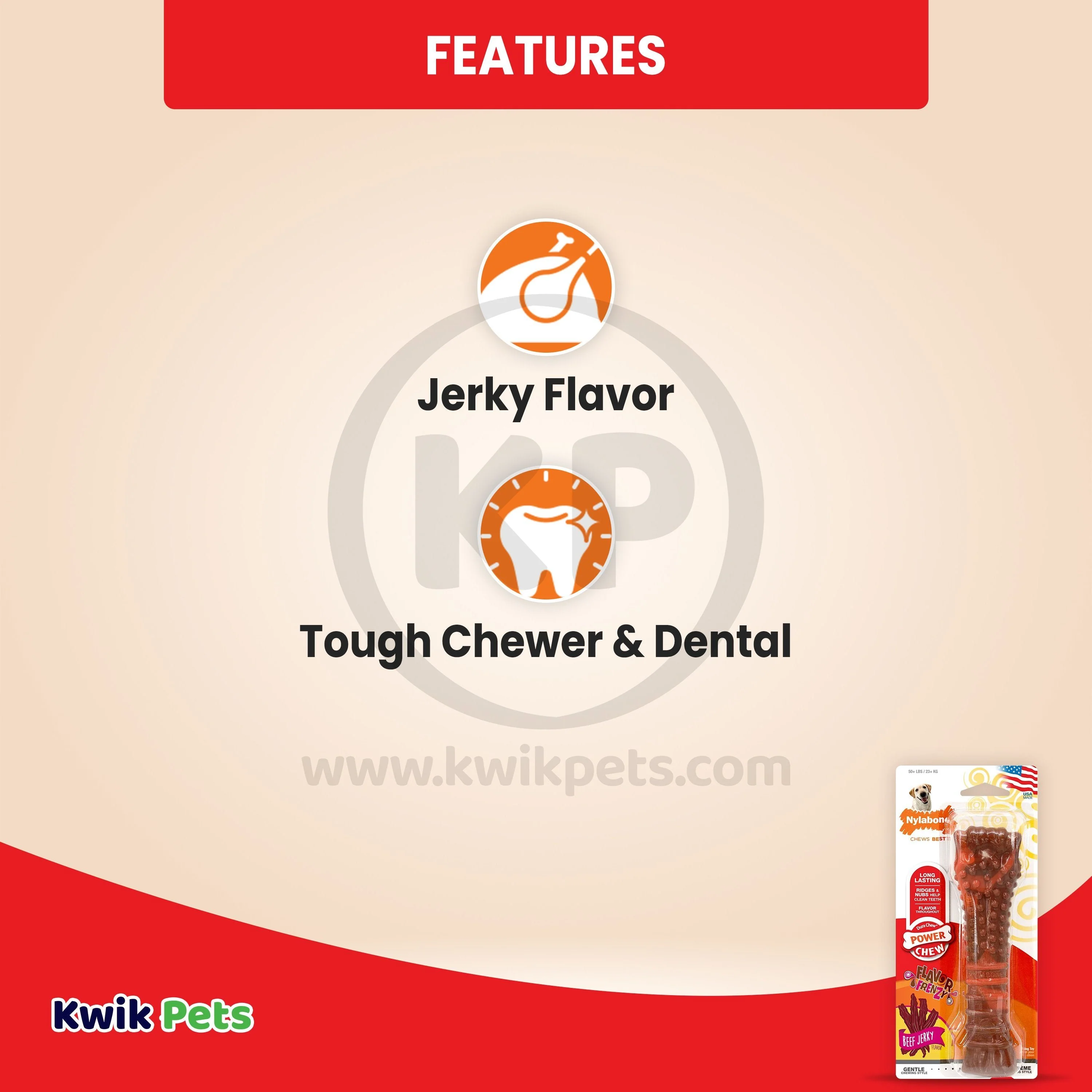Nylabone Flavor Frenzy Power Chew Durable Dog Toy Beef Jerky XL/Souper - 50+ lbs - Image 3