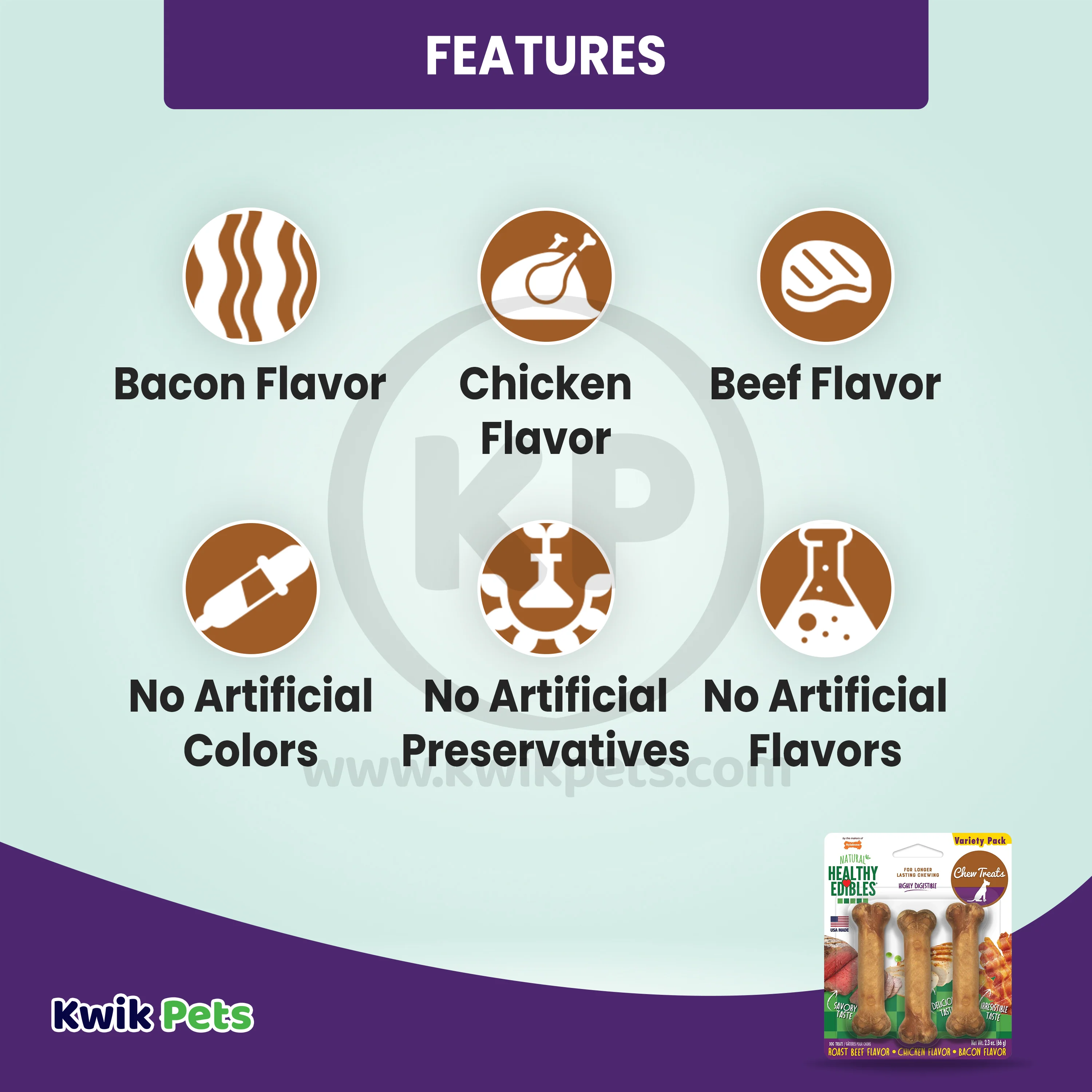 Nylabone Healthy Edibles All-Natural Long Lasting Chew Treats Variety Pack Roast Beef Chicken & Bacon Petite - Up To 15 lbs 3 Count - Image 2
