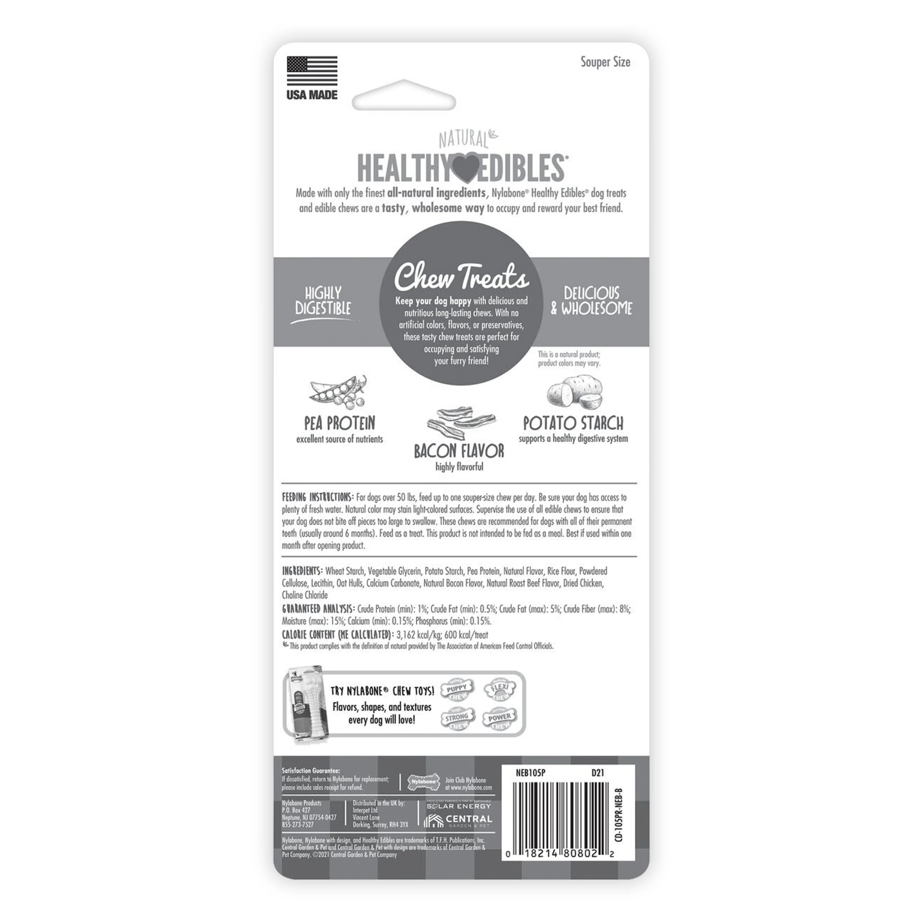 Nylabone Healthy Edibles All-Natural Long Lasting Chew Dog Treats Bacon Souper 50+ lbs - Image 2
