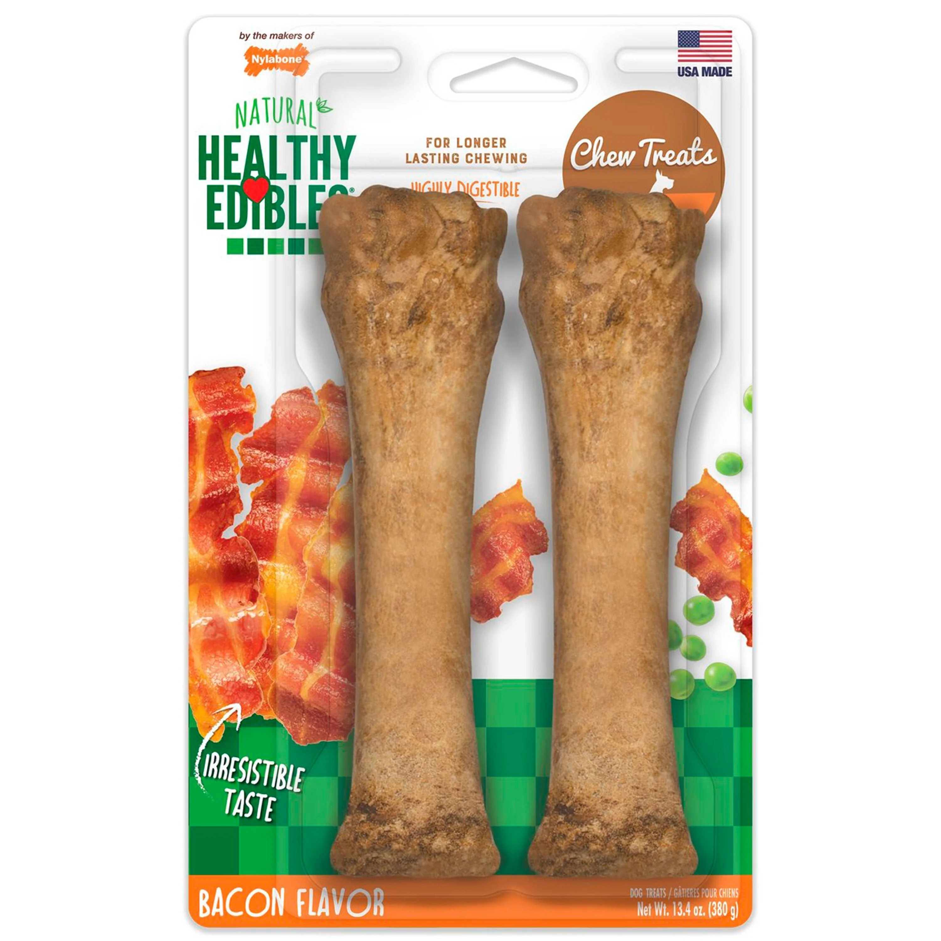 Nylabone Healthy Edibles All-Natural Long Lasting Dog Chew Treats Bacon XL/Souper - 50+ lbs 2 Count