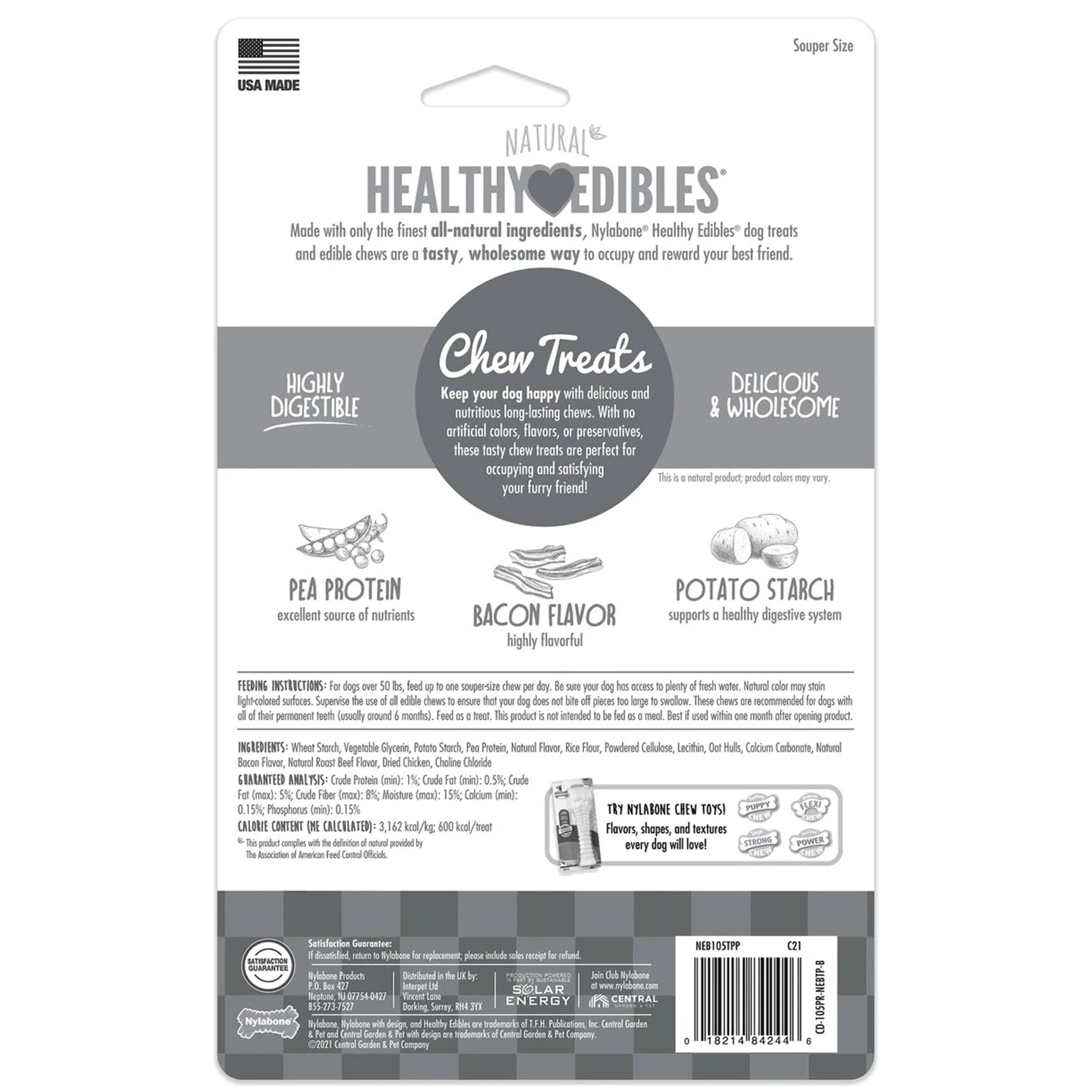 Nylabone Healthy Edibles All-Natural Long Lasting Dog Chew Treats Bacon XL/Souper - 50+ lbs 2 Count - Image 2