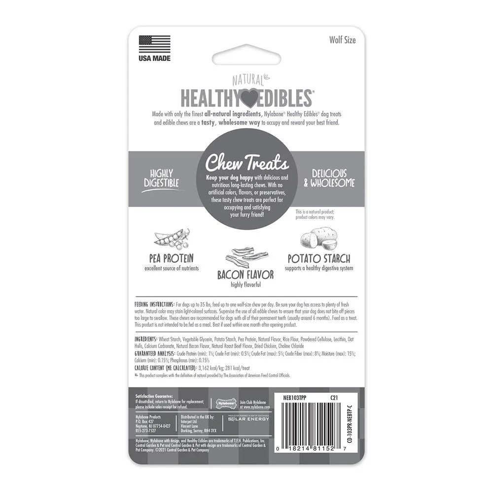 Nylabone Healthy Edibles All-Natural Long Lasting Chew Treats Bacon Medium/Wolf - Up To 35 lbs 2 Count - Image 2
