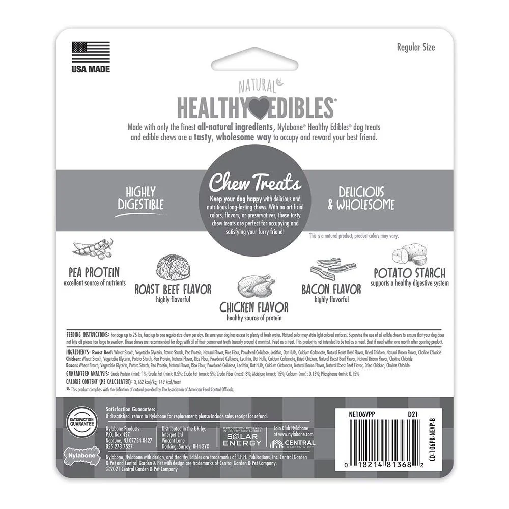 Nylabone Healthy Edibles All-Natural Long Lasting Chew Treats Variety Pack Roast Beef Chicken & Bacon Small/Regular - Up To 25 Ibs 3 Count - Image 2